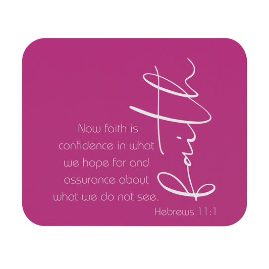 Bright Pink Hebrews 11:1 Faith Scripture Mouse Pad | Christian Desk Mat