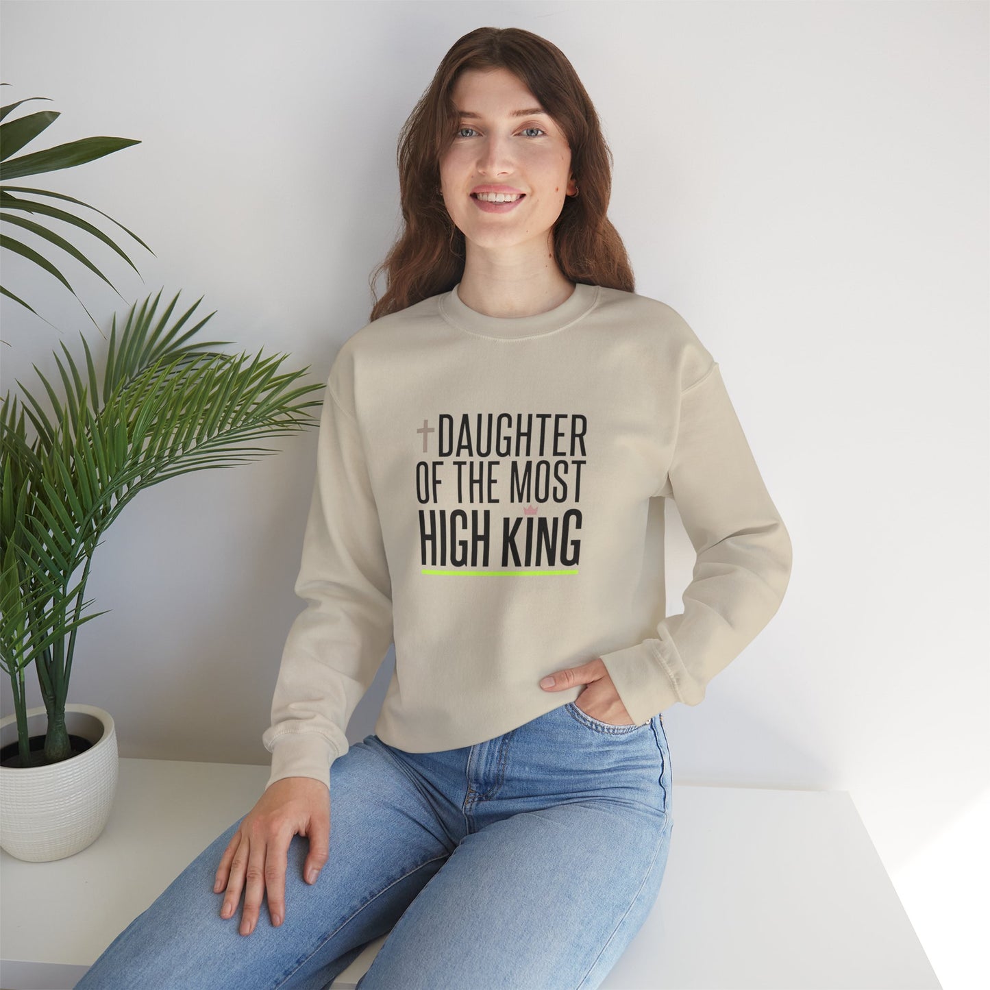 Daughter of the Most High King Crewneck Sweatshirt | Faith-Forward Minimalist Christian Apparel