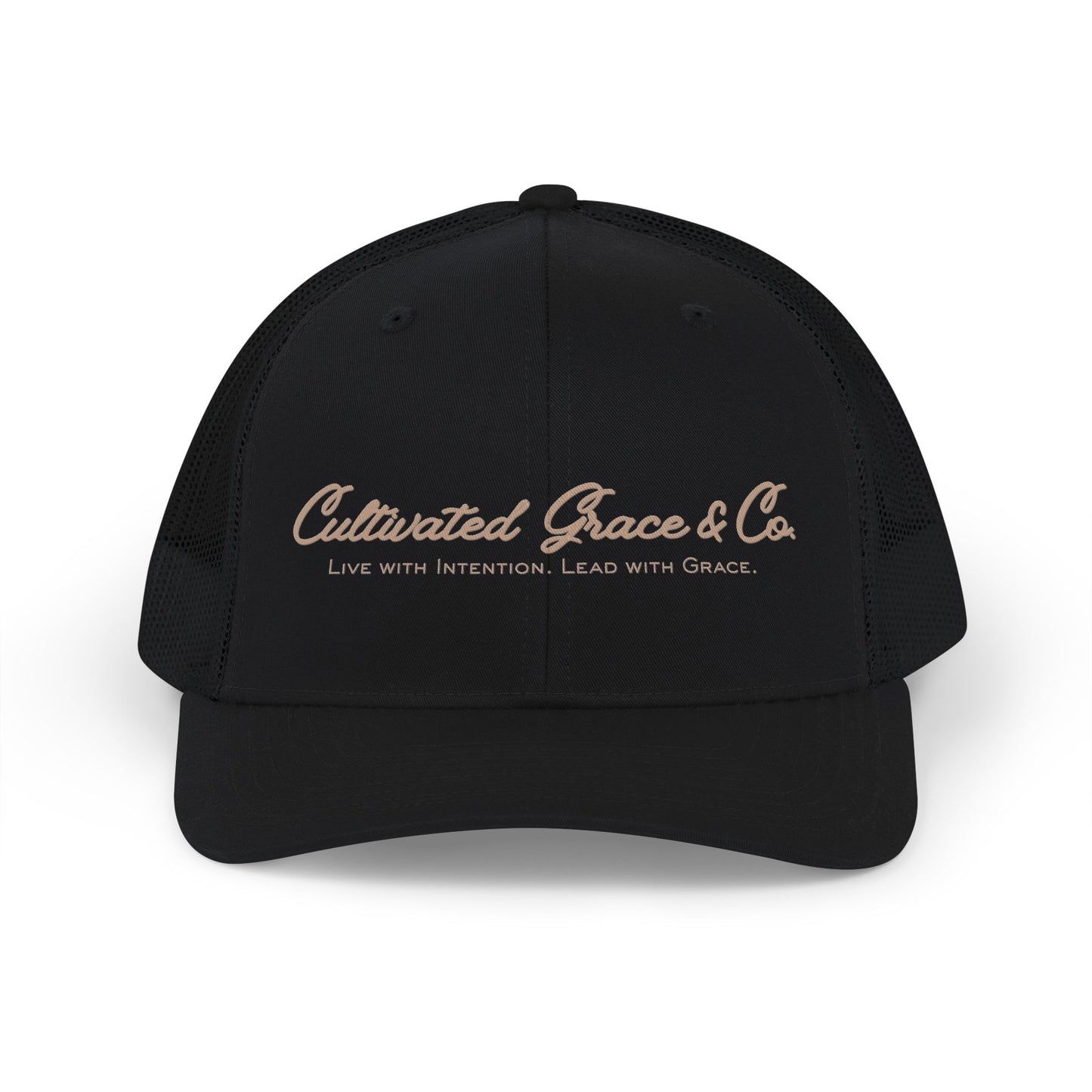 Cultivated Grace Trucker Cap — "Live with Intention, Lead with Grace" Snapback