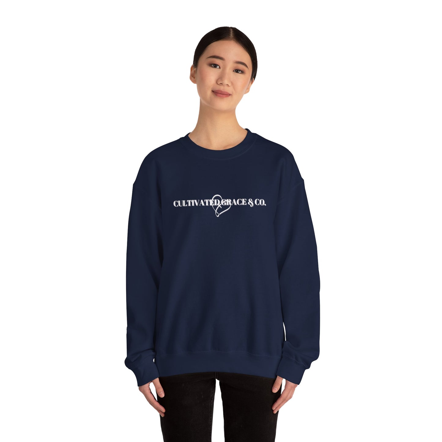 Crewneck Sweatshirt - "Cultivate Grace & Co." Minimal Heart Logo, Cozy Casual Pullover for Everyday Wear