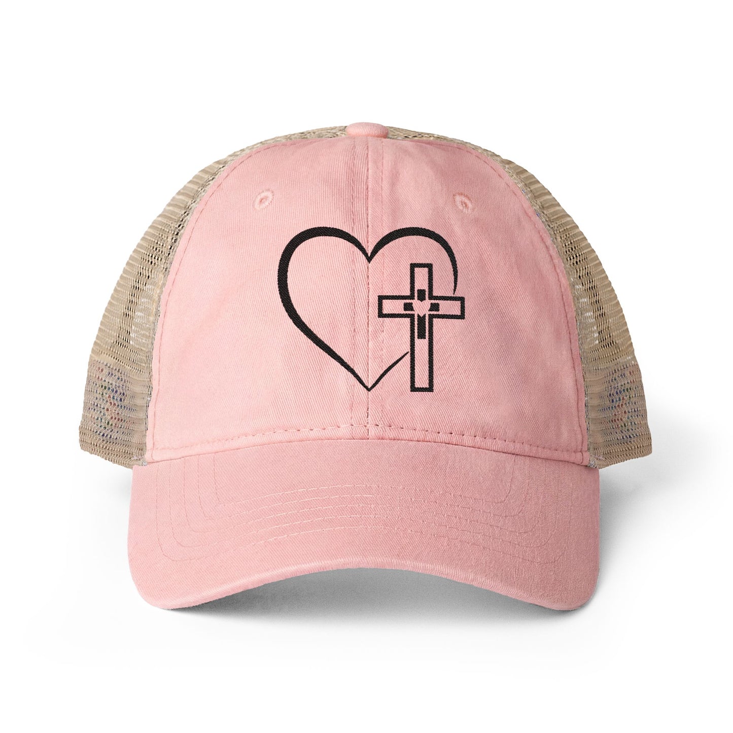 Women's Washed Mesh-Back Heart Cross Ballcap