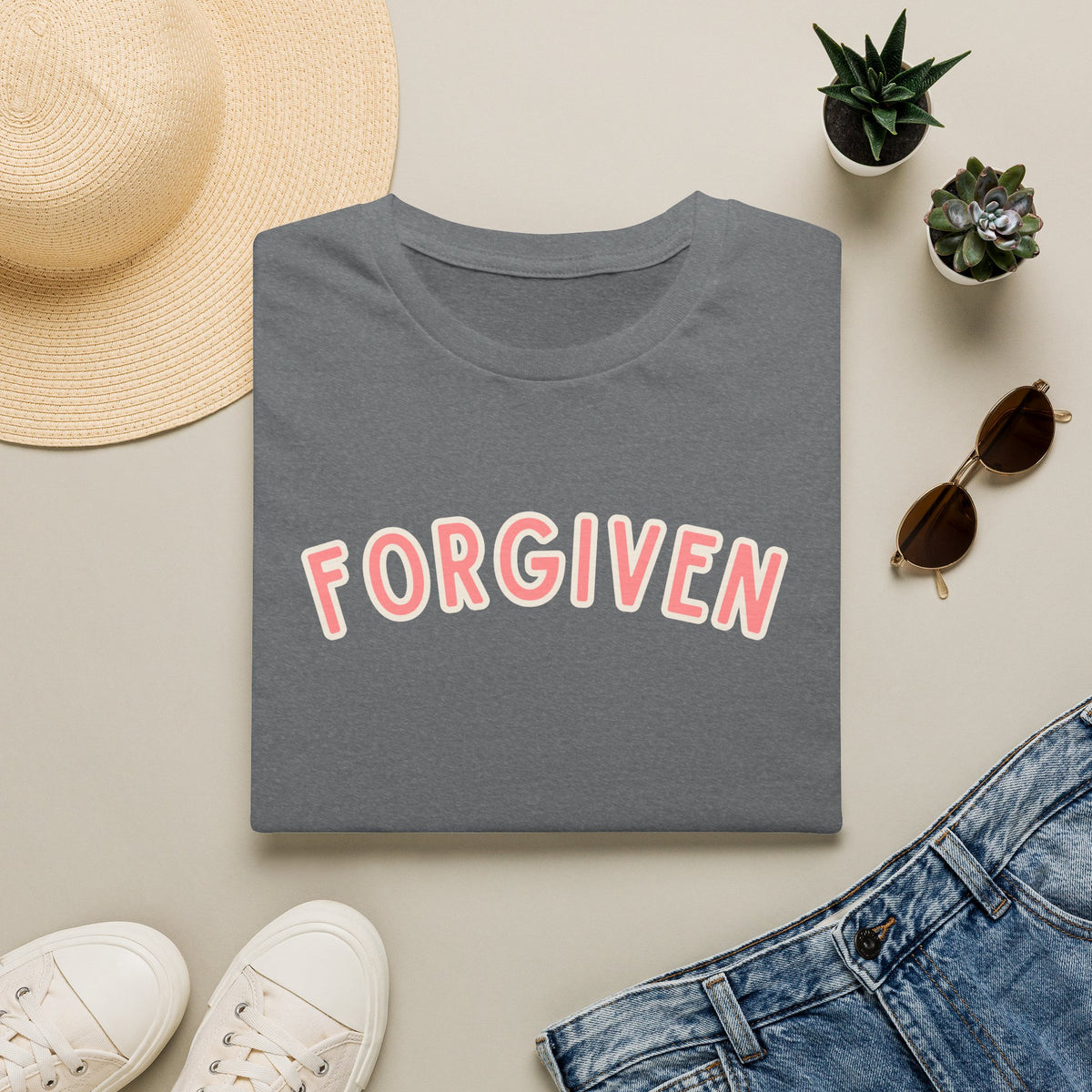 Forgiven Softstyle T-Shirt in Graphite Heather — folded