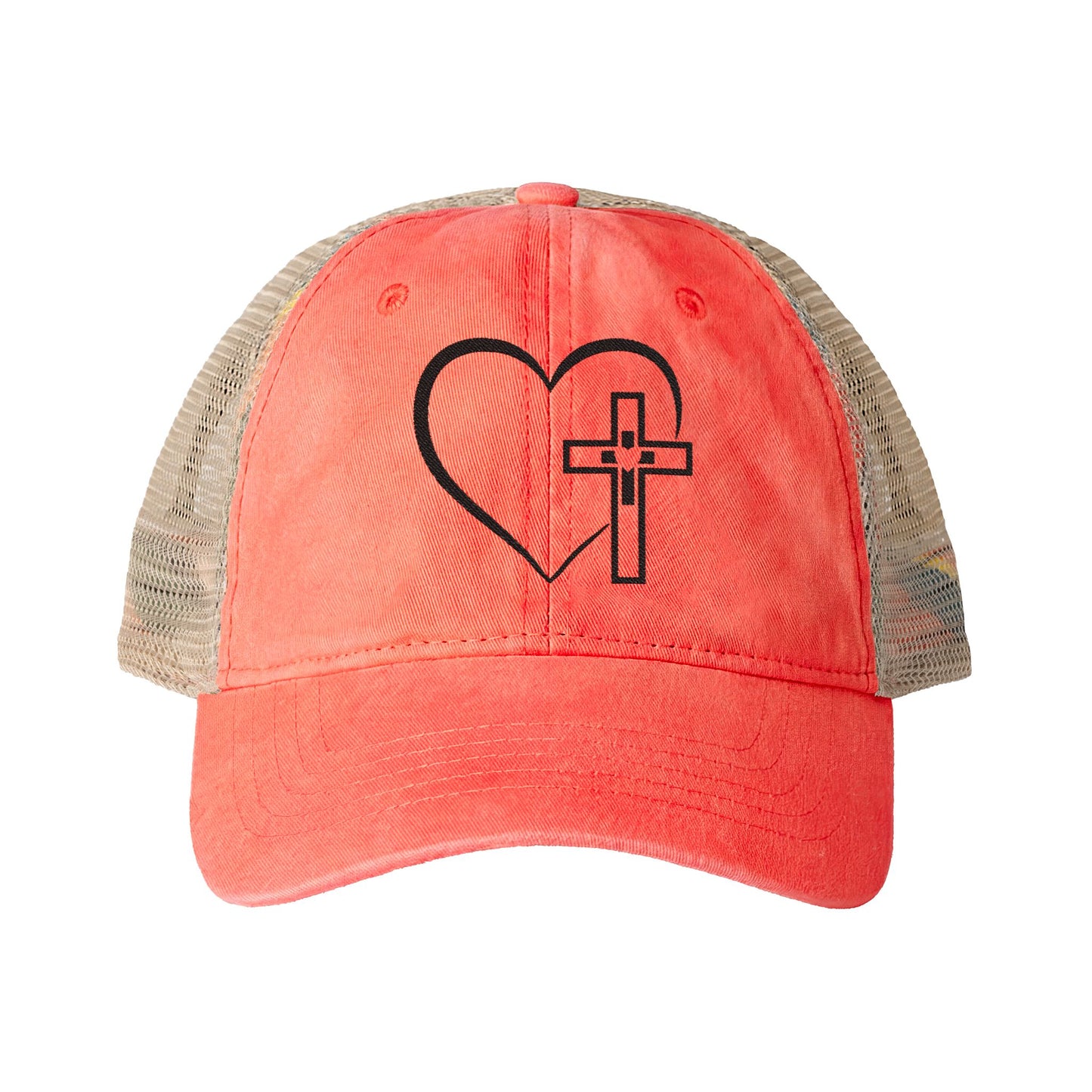 Women's Washed Mesh-Back Heart Cross Ballcap