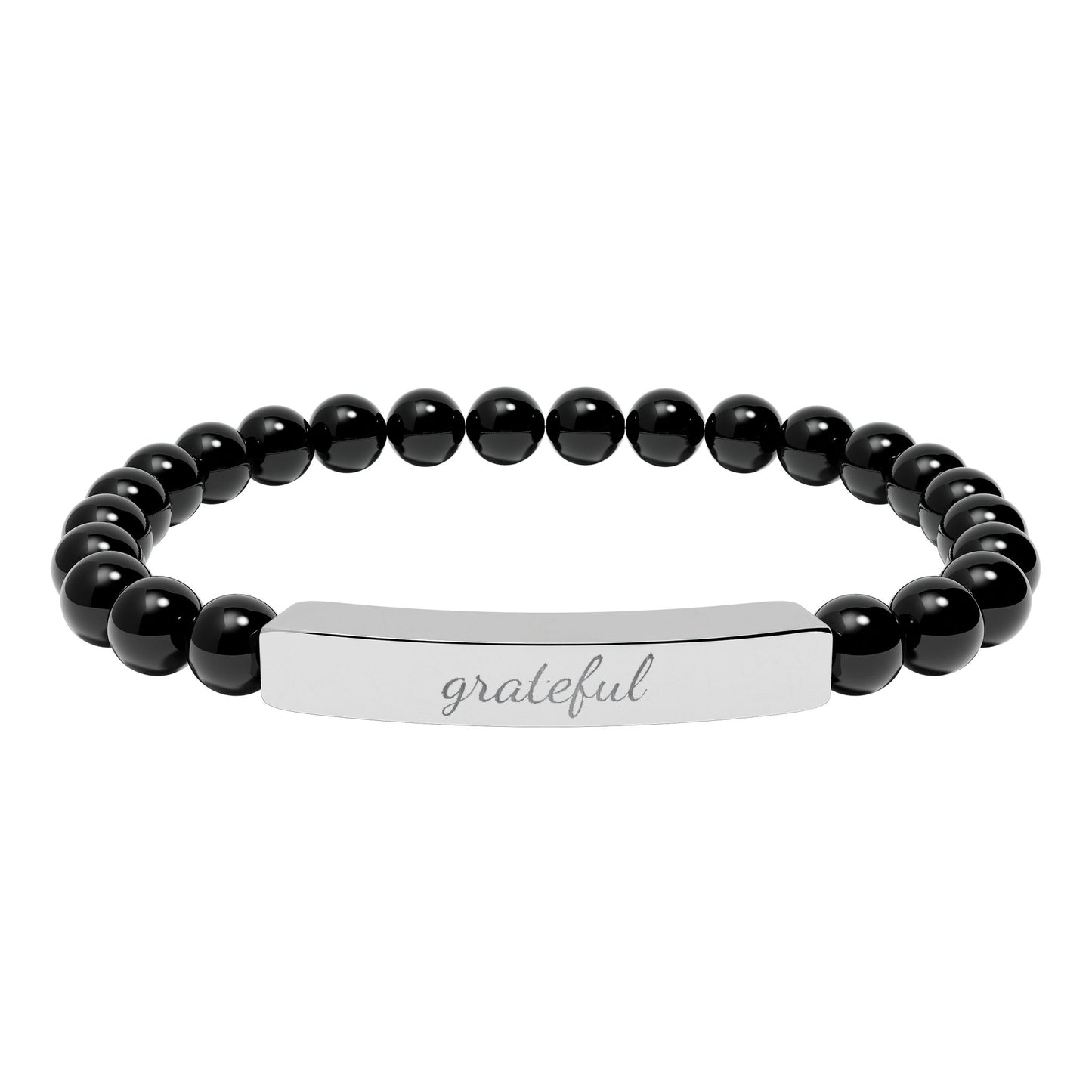 "Grateful" Natural Stone Bead Bracelet — Stretch Bar Bracelet