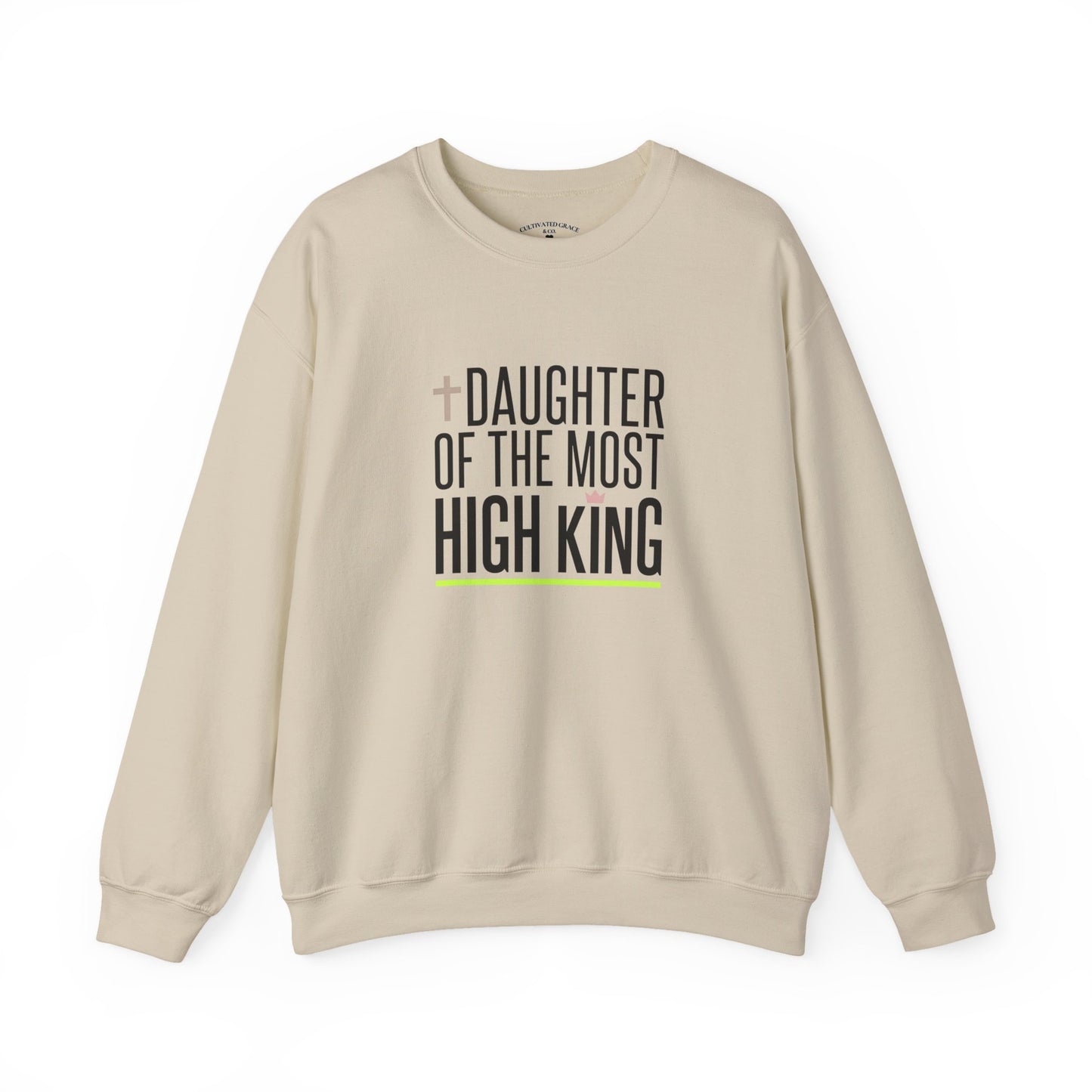 Daughter of the Most High King Crewneck Sweatshirt | Faith-Forward Minimalist Christian Apparel