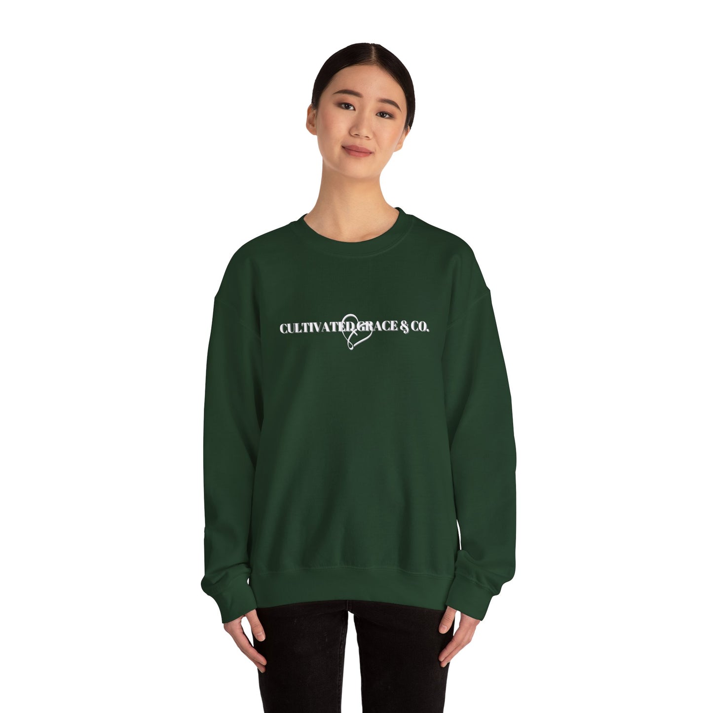 Crewneck Sweatshirt - "Cultivate Grace & Co." Minimal Heart Logo, Cozy Casual Pullover for Everyday Wear