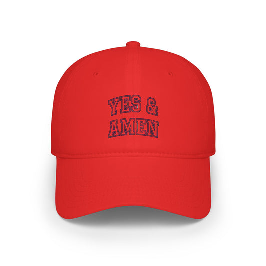 Yes & Amen Baseball Cap — Embroidered Faith Red Low Profile Hat