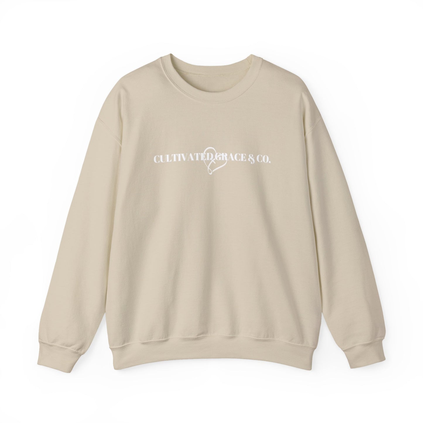 Crewneck Sweatshirt - "Cultivate Grace & Co." Minimal Heart Logo, Cozy Casual Pullover for Everyday Wear
