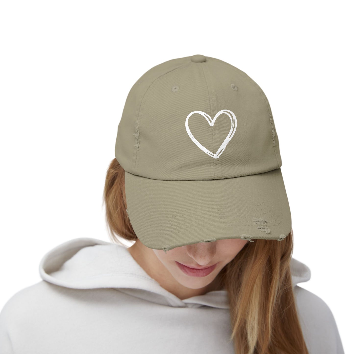 Distressed Heart Cap — Vintage Baseball Hat with Sketched Heart