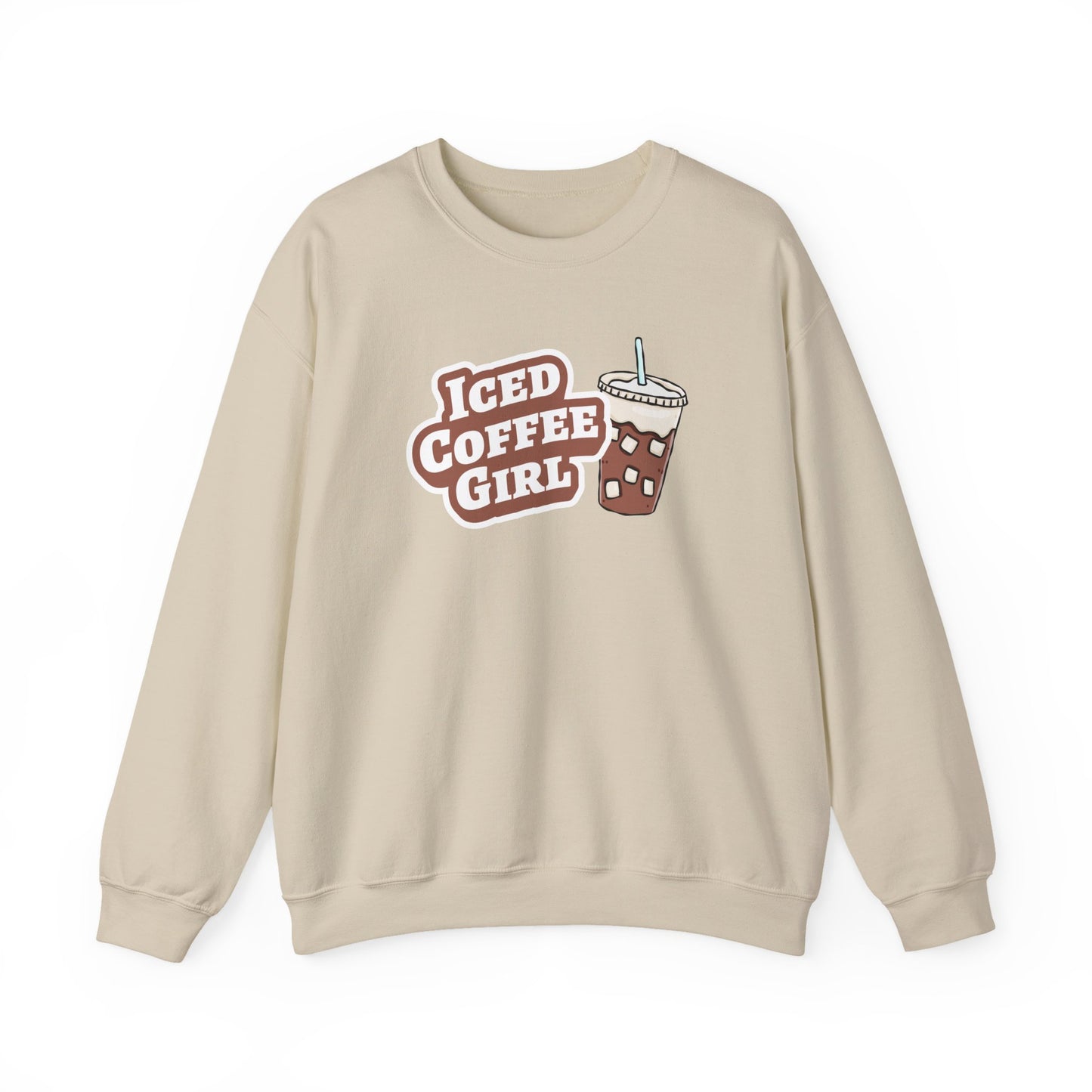 Iced Coffee Girl Sweatshirt — Bold Iced Coffee Cup Crewneck