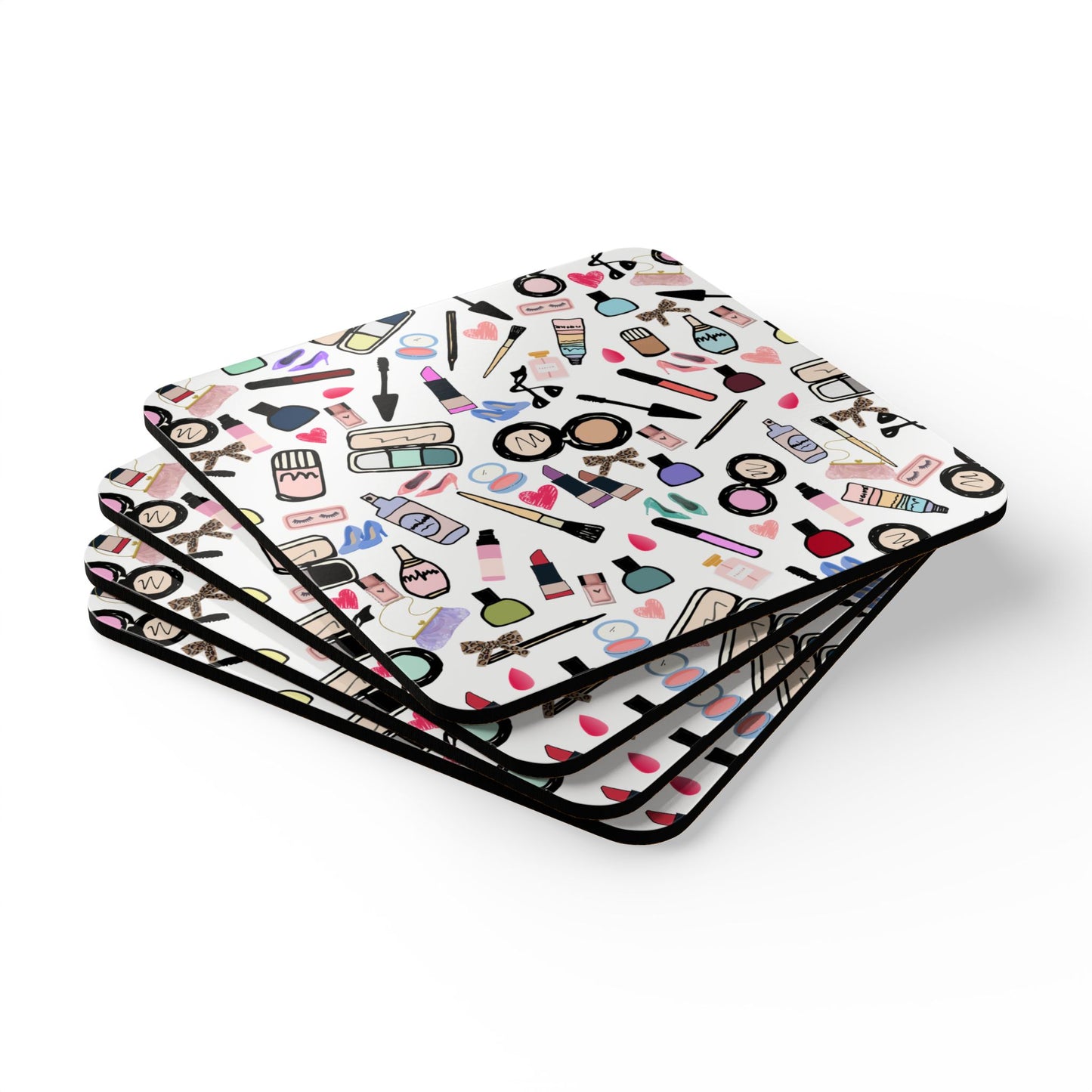 Makeup Lover Corkwood Coaster Set — Beauty Illustration Drink Coasters