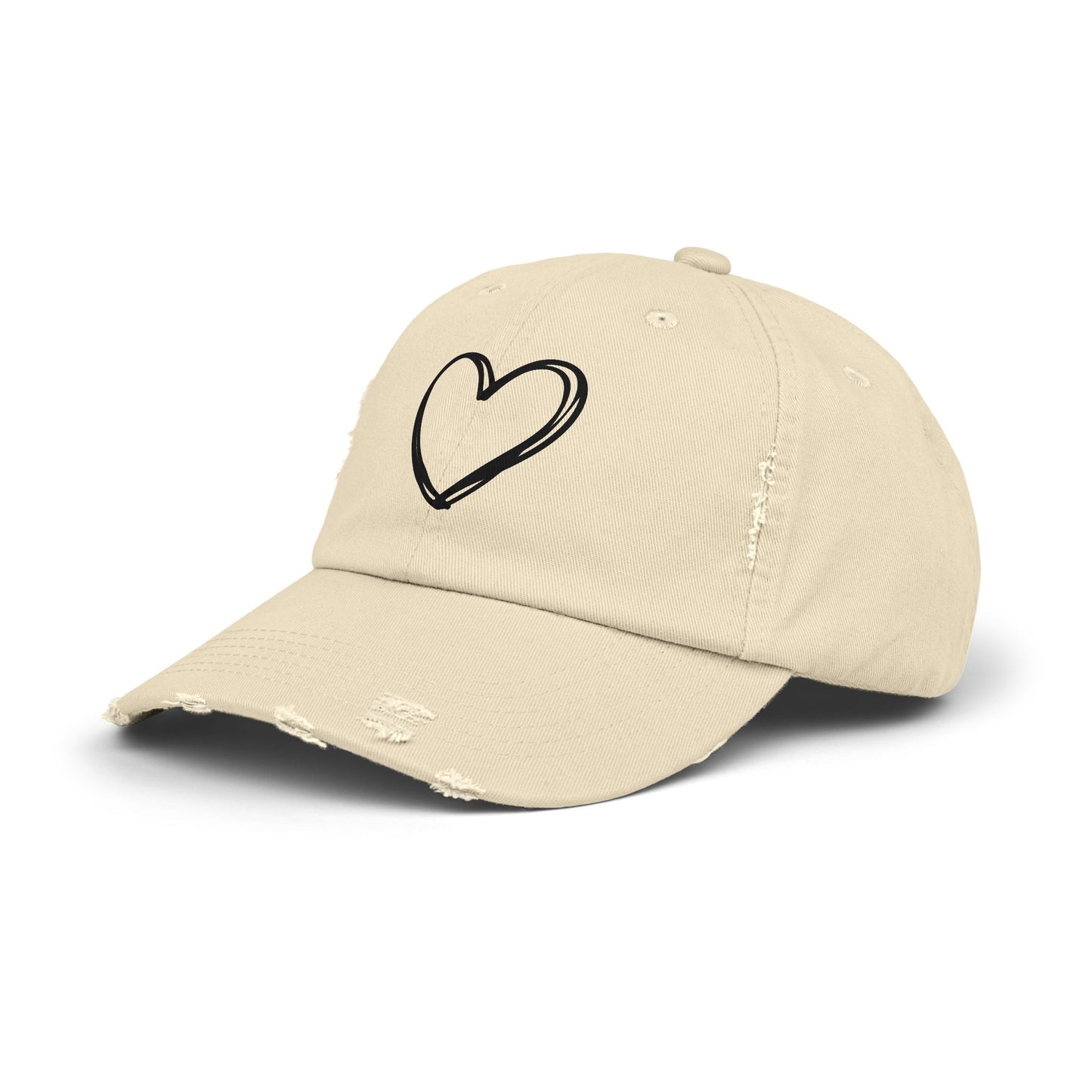 Distressed Heart Cap — Vintage Baseball Hat with Sketched Heart