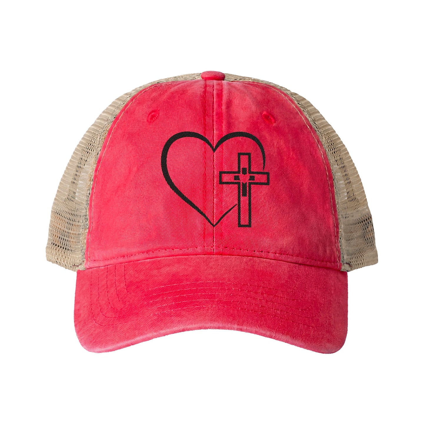 Women's Washed Mesh-Back Heart Cross Ballcap