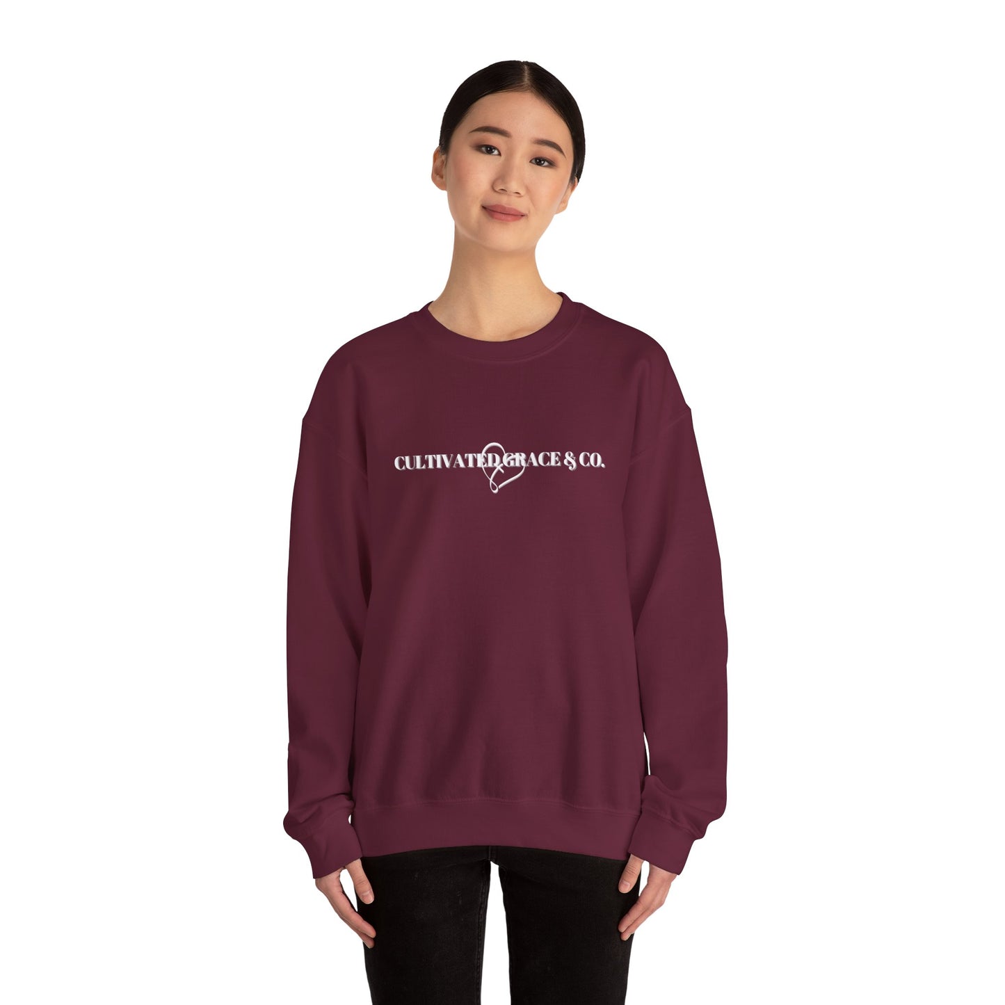 Crewneck Sweatshirt - "Cultivate Grace & Co." Minimal Heart Logo, Cozy Casual Pullover for Everyday Wear