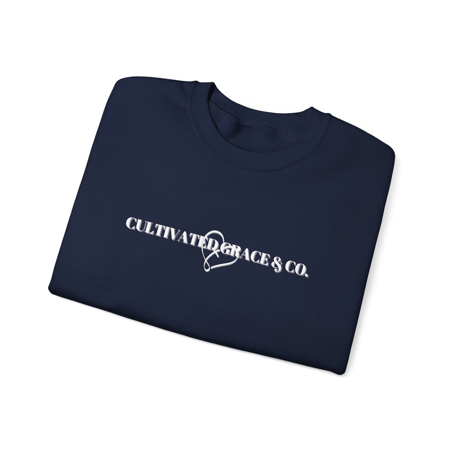 Crewneck Sweatshirt - "Cultivate Grace & Co." Minimal Heart Logo, Cozy Casual Pullover for Everyday Wear