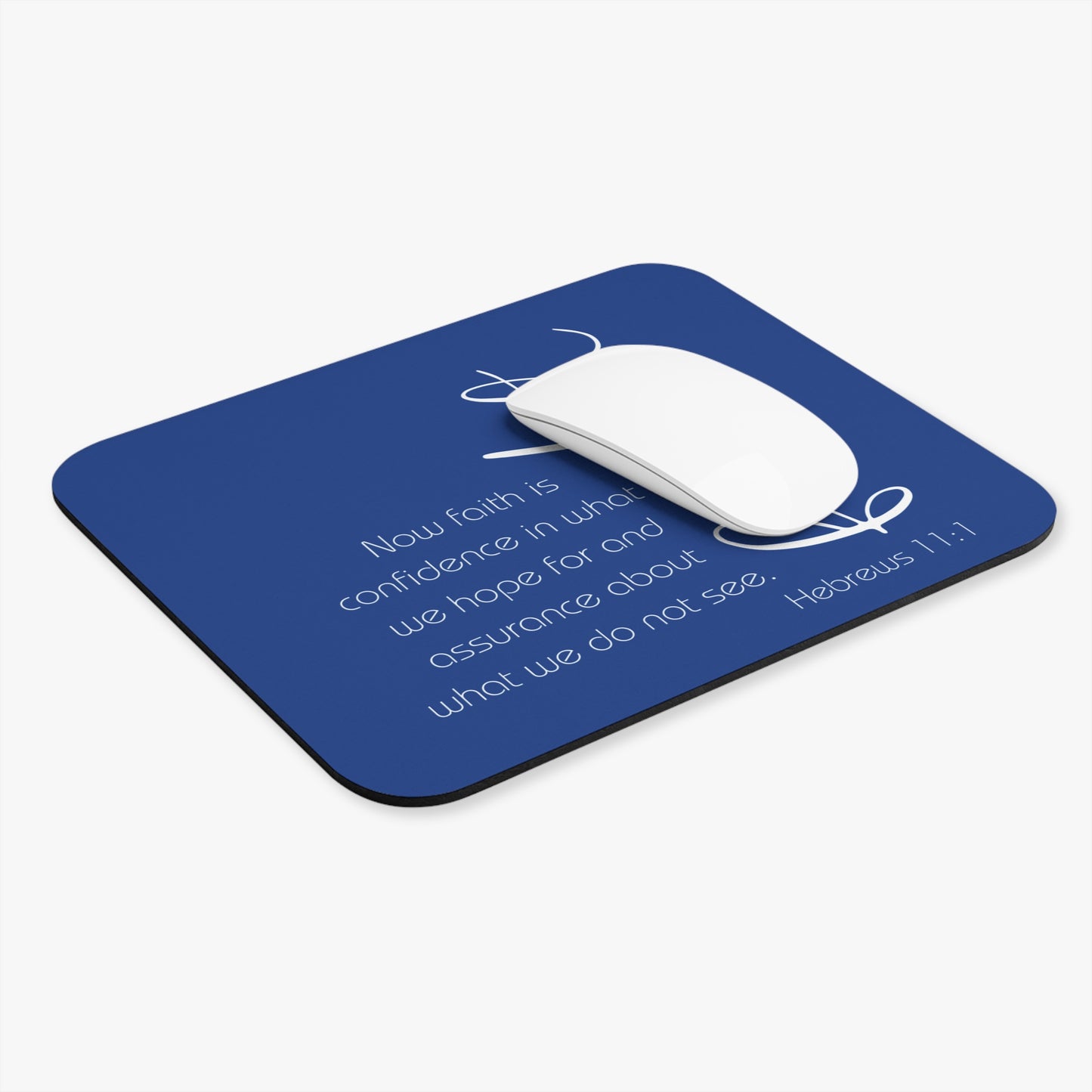 Navy Blue Hebrews 11:1 Faith Scripture Mouse Pad | Christian Desk Mat