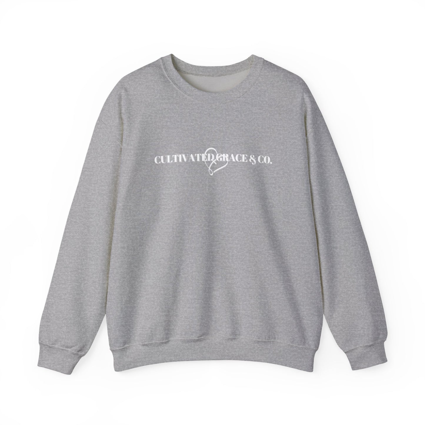 Crewneck Sweatshirt - "Cultivate Grace & Co." Minimal Heart Logo, Cozy Casual Pullover for Everyday Wear