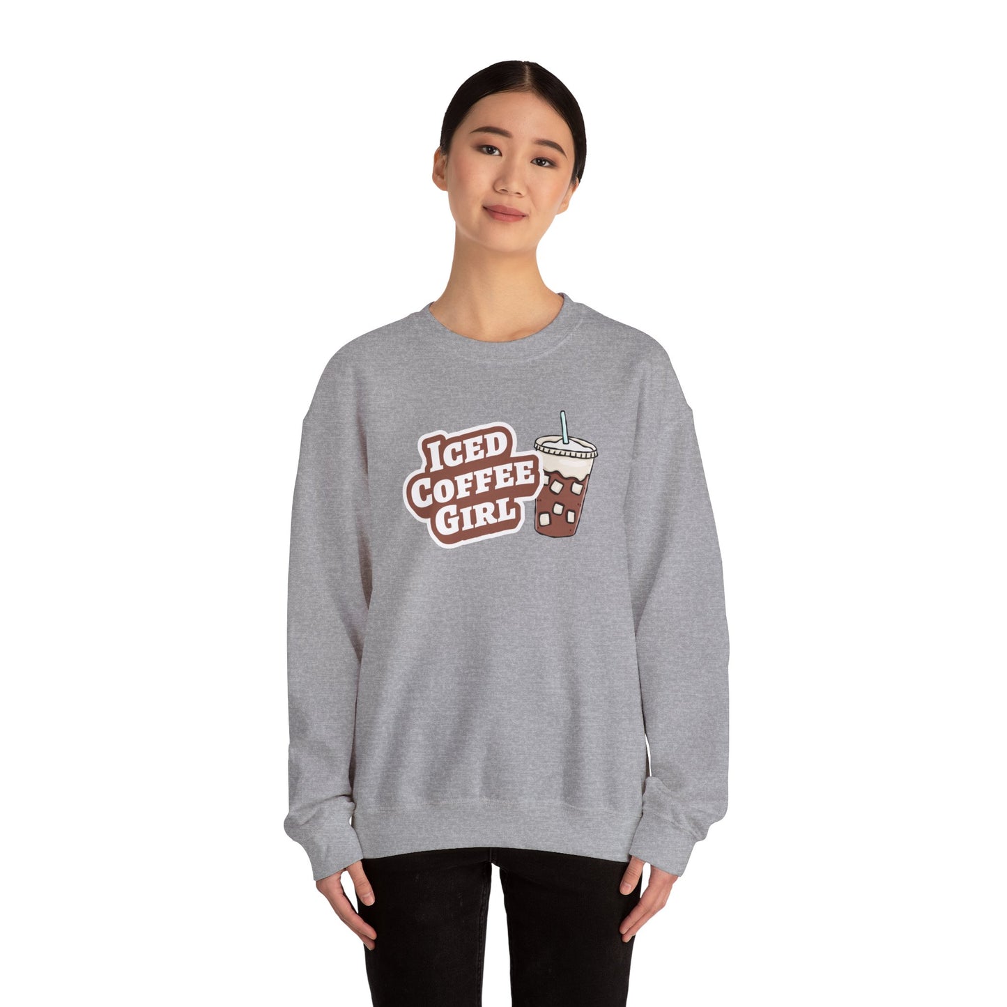 Iced Coffee Girl Sweatshirt — Bold Iced Coffee Cup Crewneck