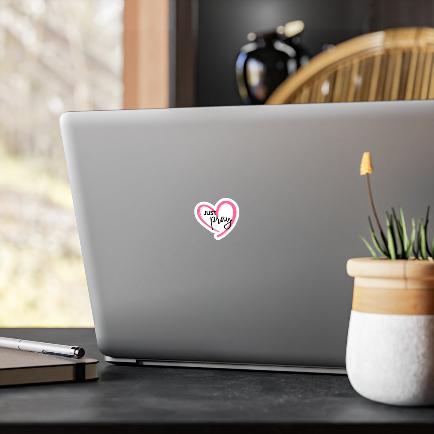 Pink & White Just Pray Heart Sticker — Inspirational Vinyl Kiss-Cut Sticker