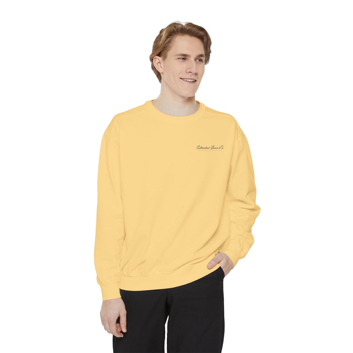 Script Cultivated Grace Co. Logo Sweatshirt — Comfort Colors Garment-Dyed Crewneck