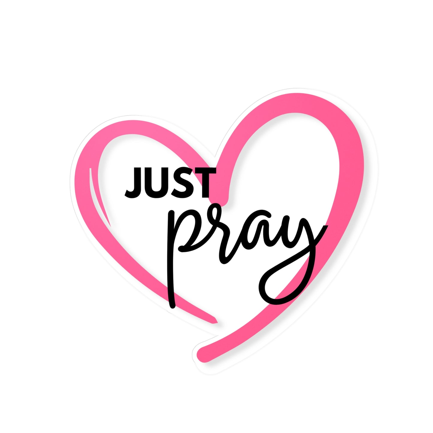 Pink & White Just Pray Heart Sticker — Inspirational Vinyl Kiss-Cut Sticker