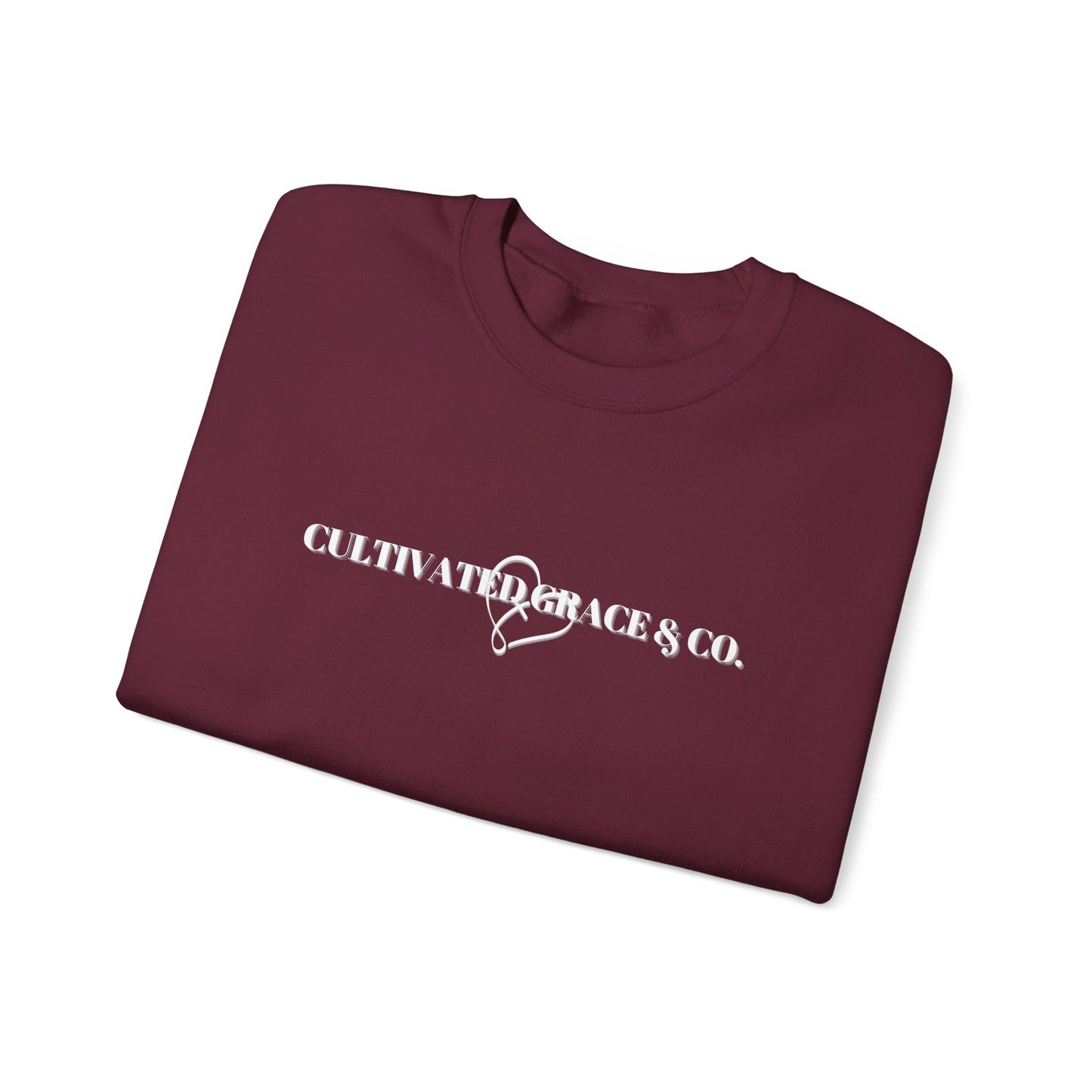 Crewneck Sweatshirt - "Cultivate Grace & Co." Minimal Heart Logo, Cozy Casual Pullover for Everyday Wear