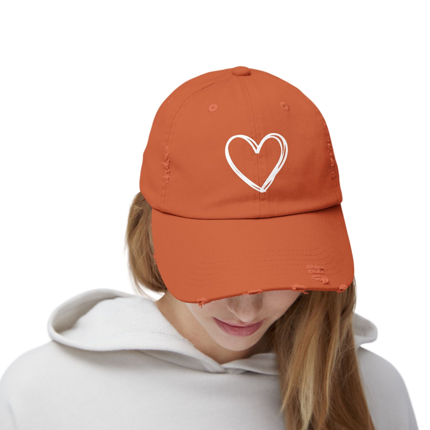 Distressed Heart Cap — Vintage Baseball Hat with Sketched Heart