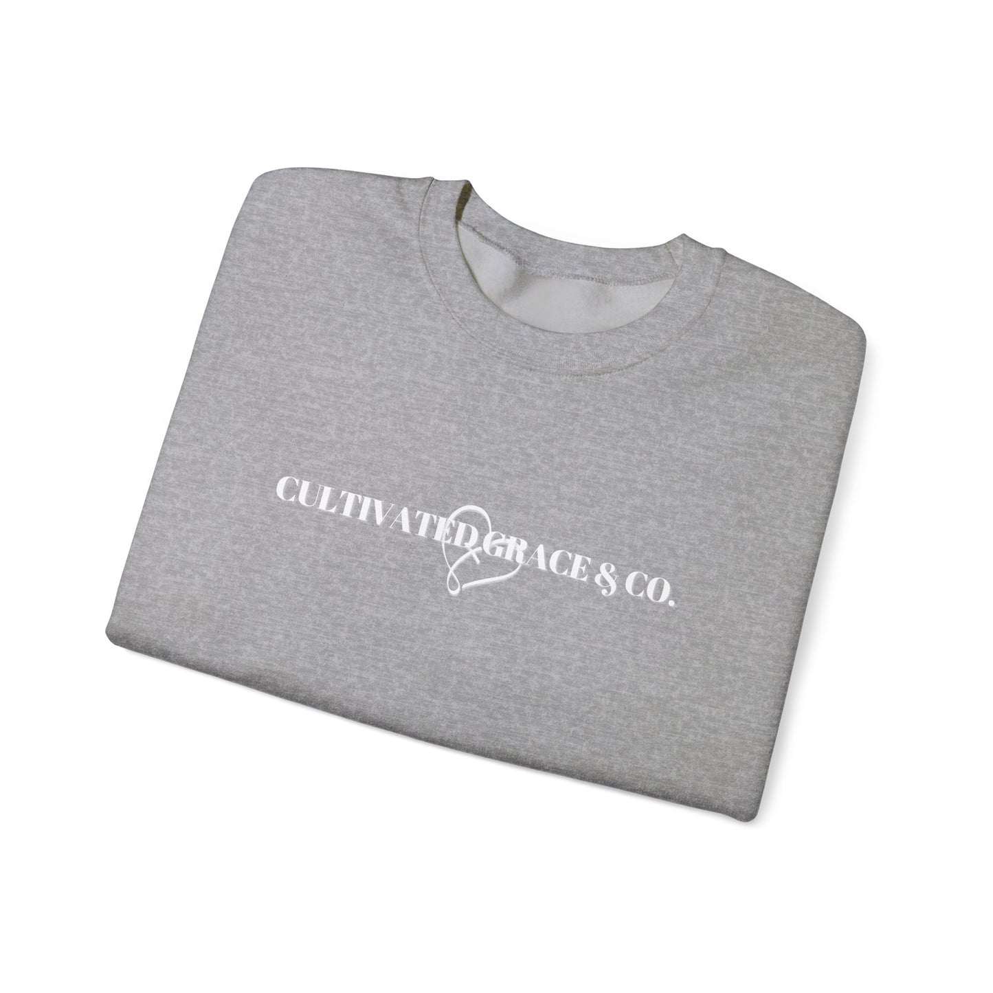 Crewneck Sweatshirt - "Cultivate Grace & Co." Minimal Heart Logo, Cozy Casual Pullover for Everyday Wear