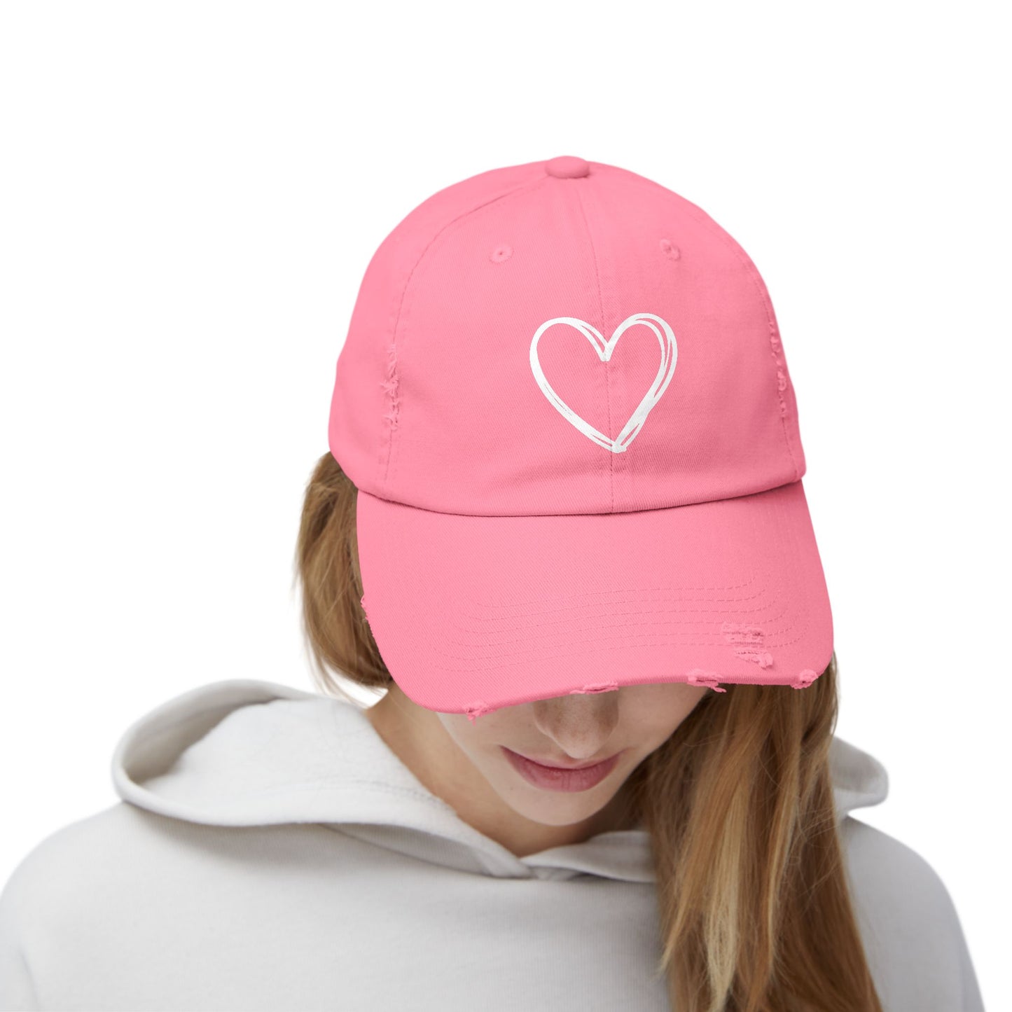 Distressed Heart Cap — Vintage Baseball Hat with Sketched Heart