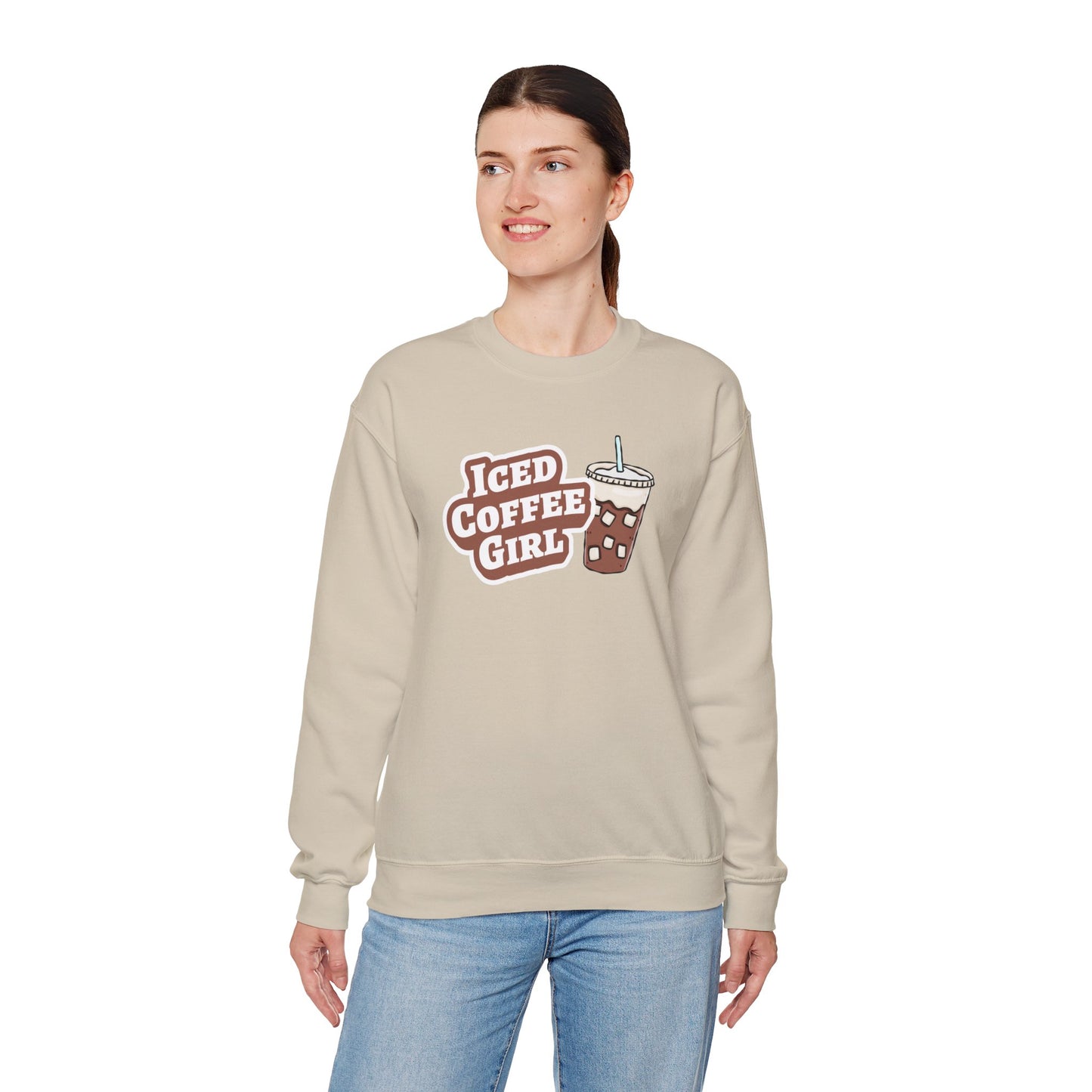 Iced Coffee Girl Sweatshirt — Bold Iced Coffee Cup Crewneck