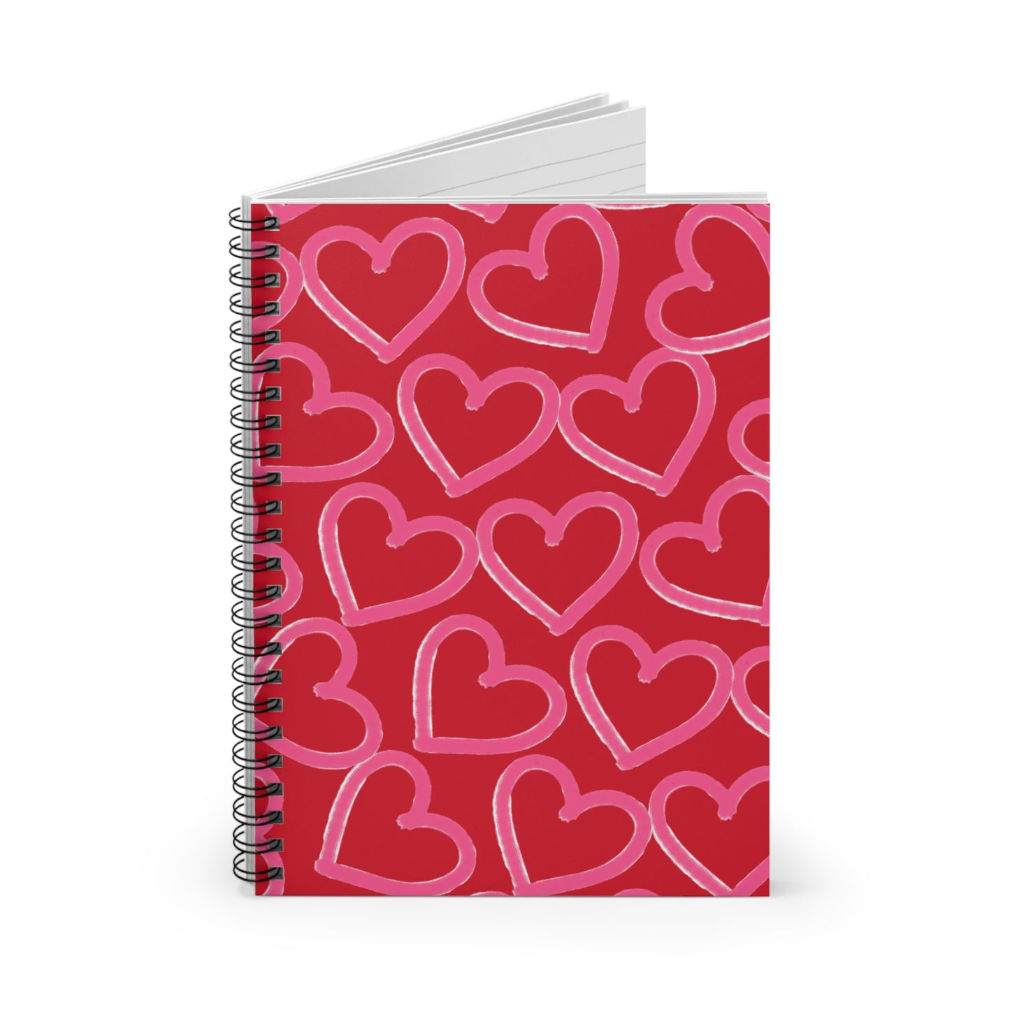 Red & Pink Tossed Hearts Spiral Notebook | Ruled Journal