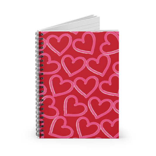 Red & Pink Tossed Hearts Spiral Notebook | Ruled Journal