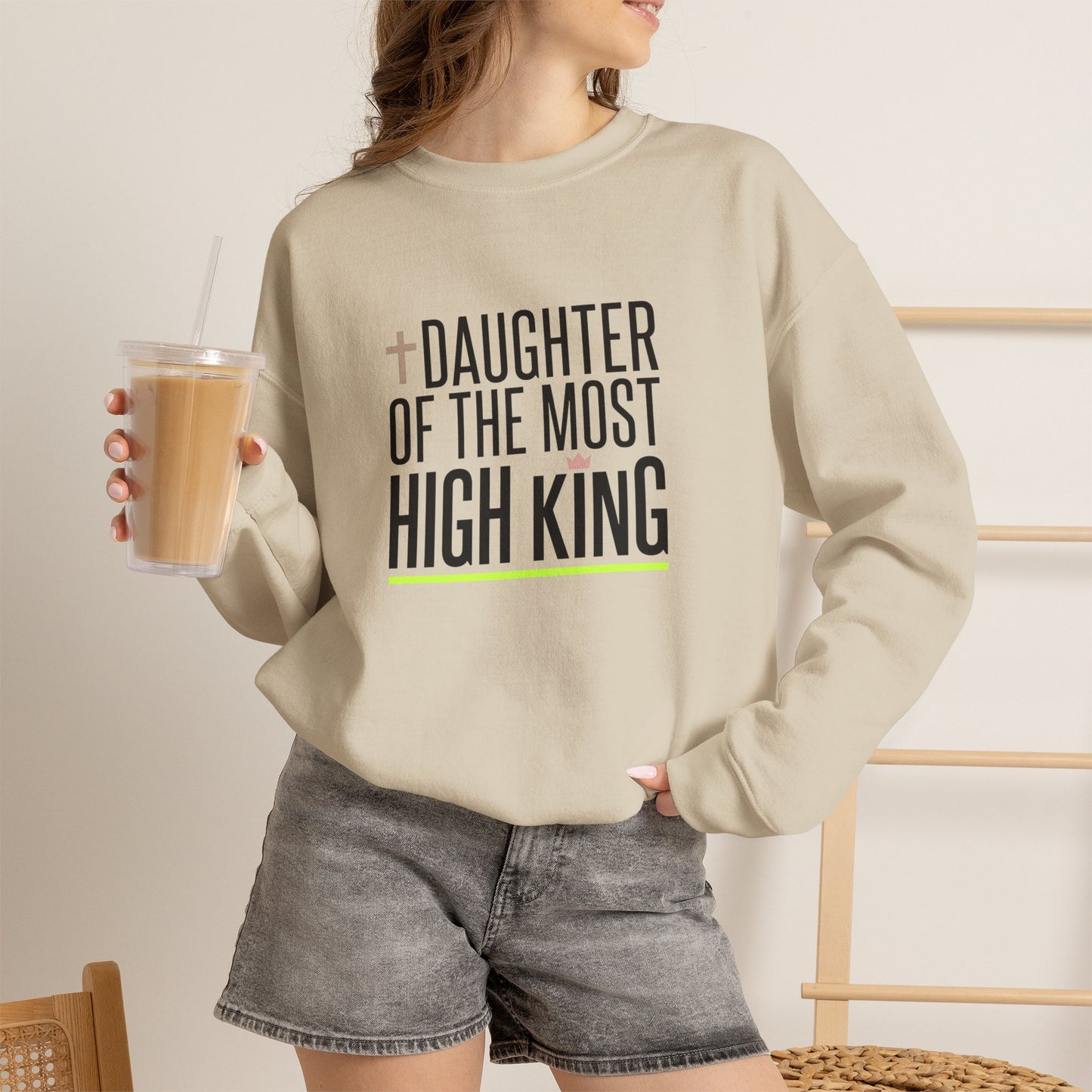 Daughter of the Most High King Crewneck Sweatshirt | Faith-Forward Minimalist Christian Apparel