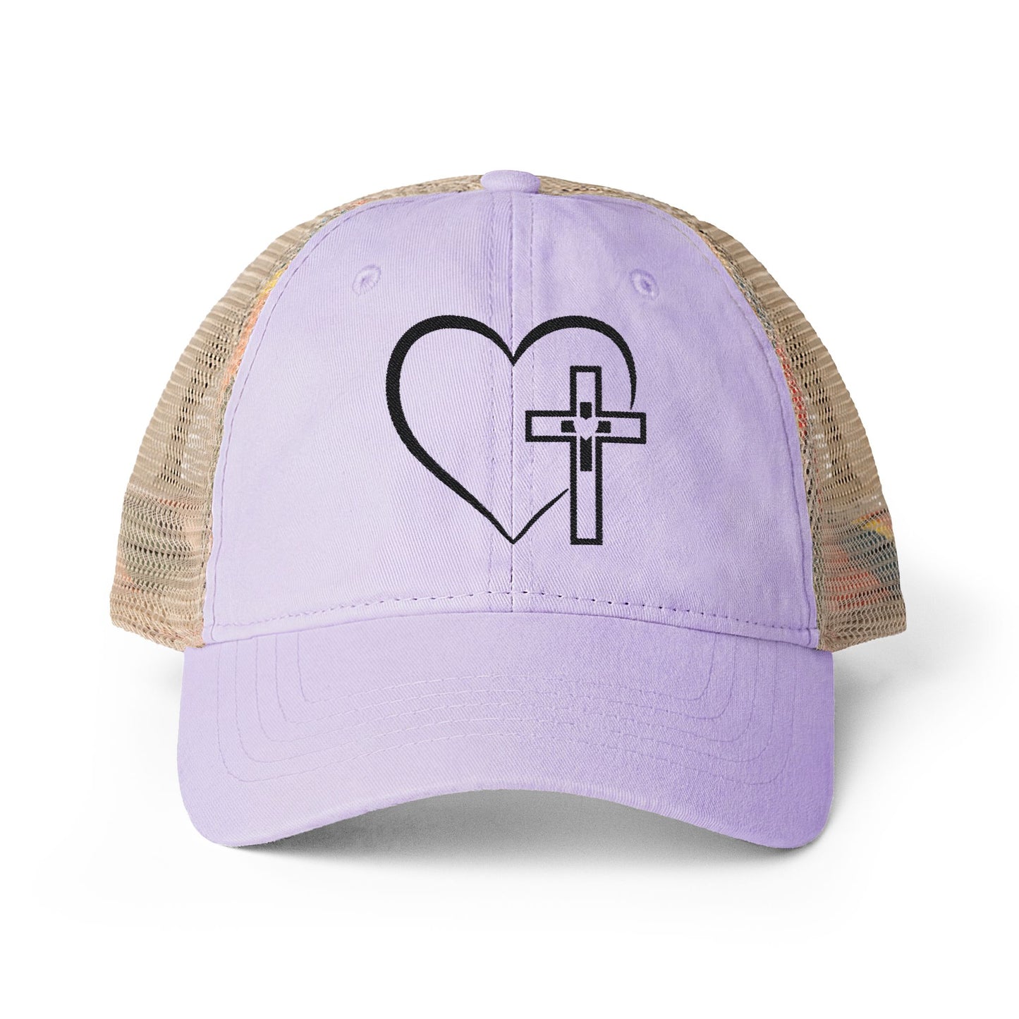 Women's Washed Mesh-Back Heart Cross Ballcap