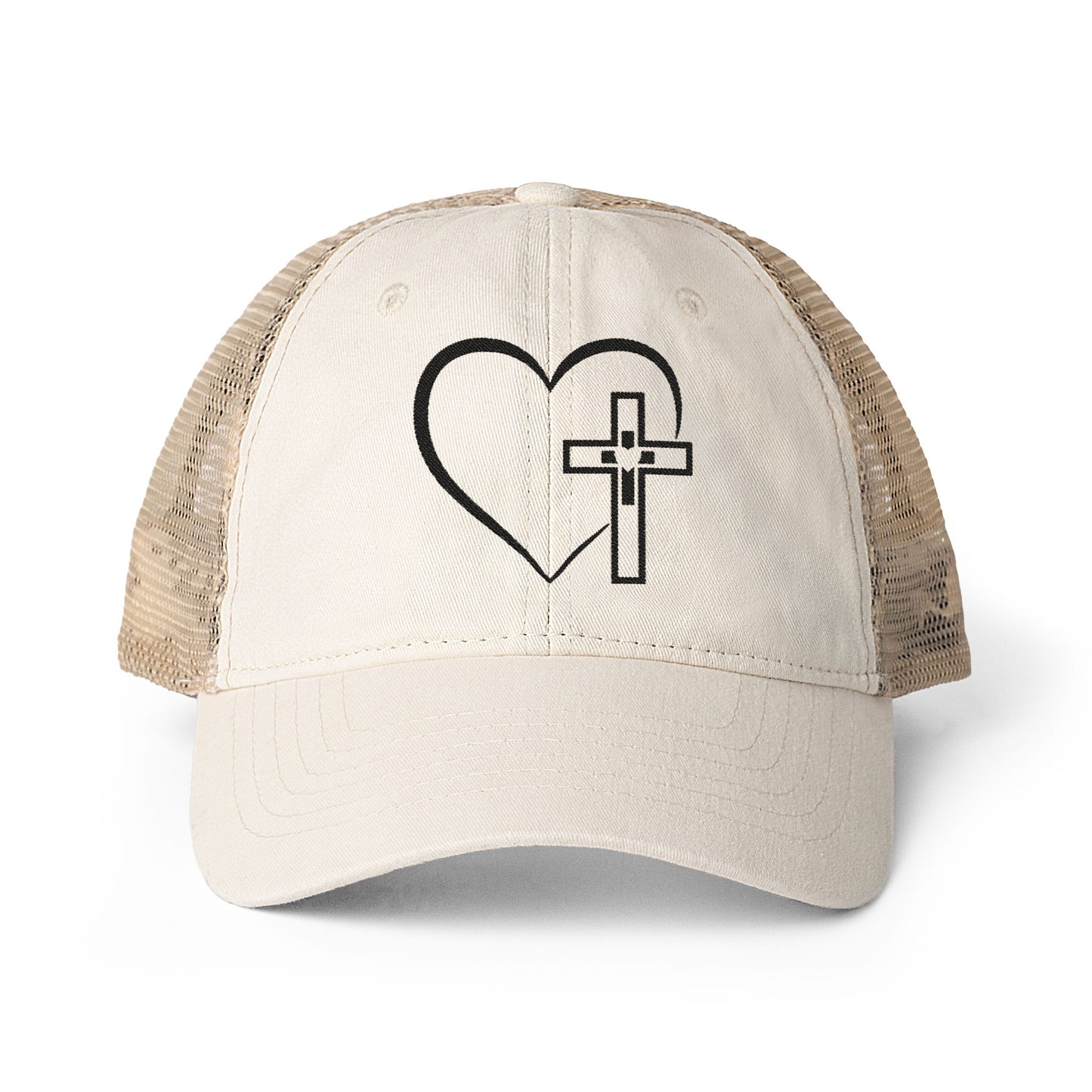 Women's Washed Mesh-Back Heart Cross Ballcap