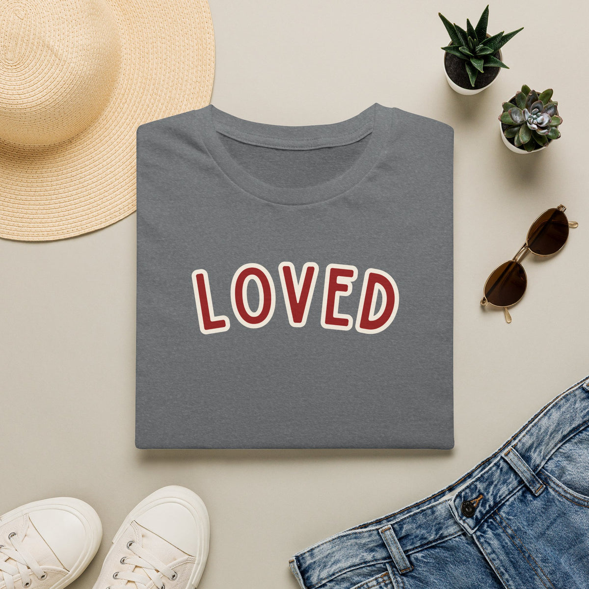 Loved Softstyle T-Shirt in Graphite Heather — folded