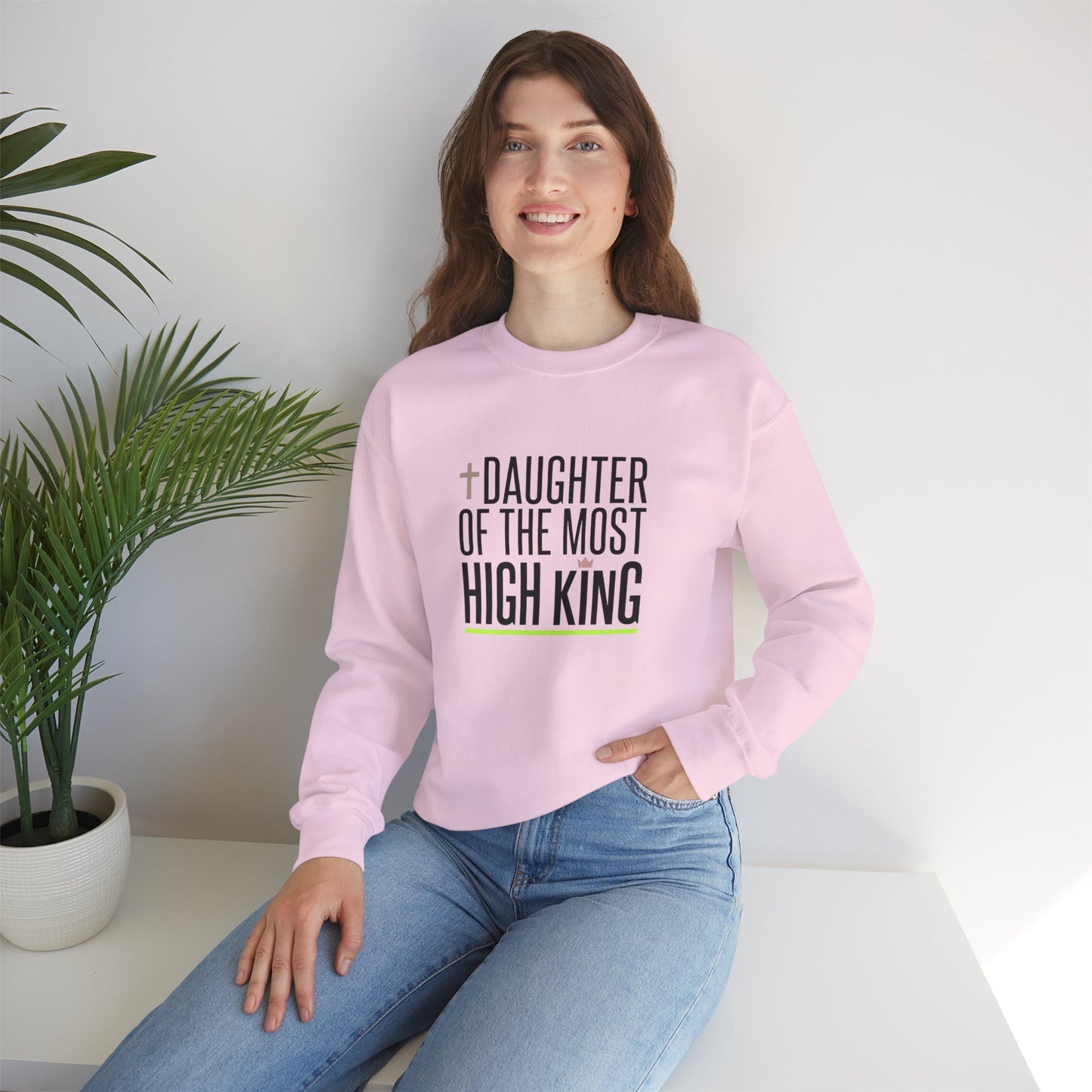 Daughter of the Most High King Crewneck Sweatshirt | Faith-Forward Minimalist Christian Apparel