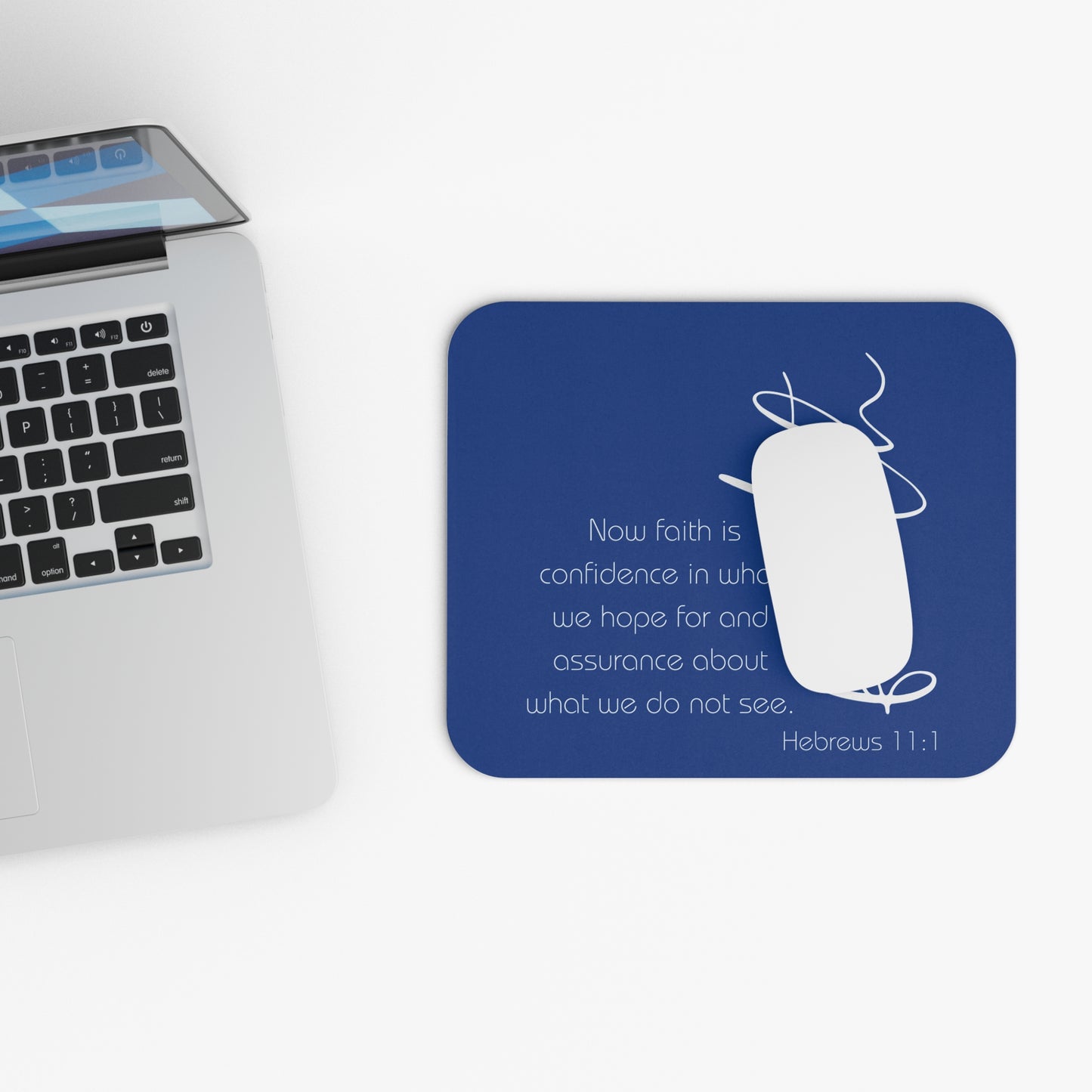 Navy Blue Hebrews 11:1 Faith Scripture Mouse Pad | Christian Desk Mat
