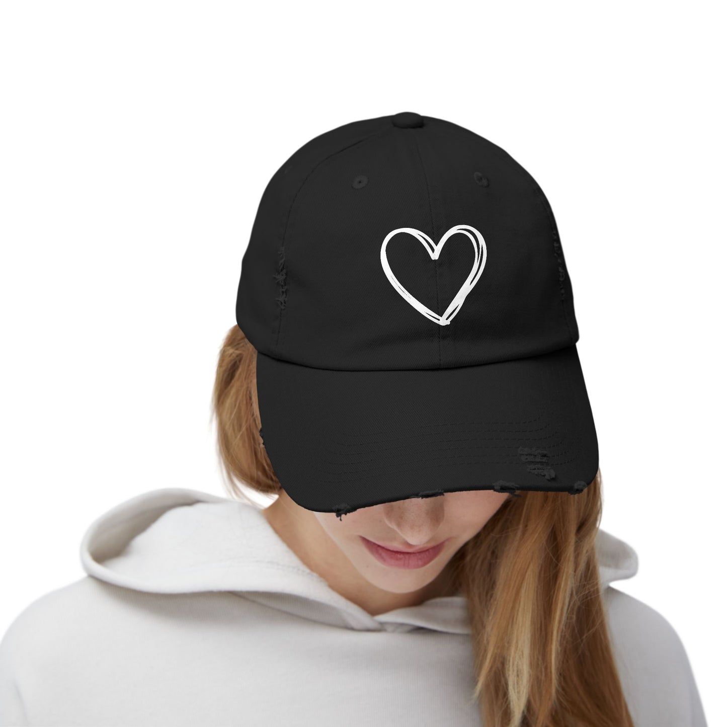 Distressed Heart Cap — Vintage Baseball Hat with Sketched Heart