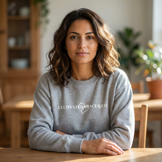 Crewneck Sweatshirt - "Cultivate Grace & Co." Minimal Heart Logo, Cozy Casual Pullover for Everyday Wear
