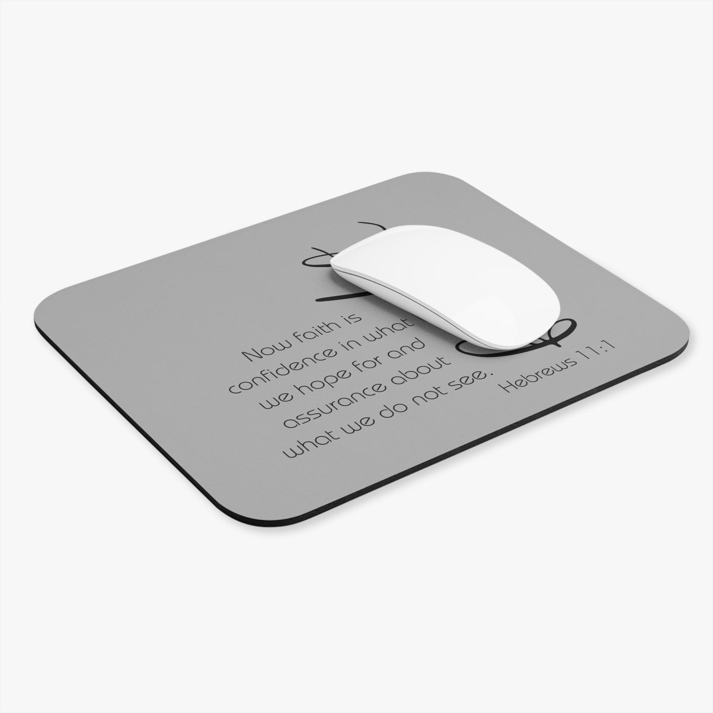 Gray Hebrews 11:1 Faith Scripture Mouse Pad | Christian Desk Mat