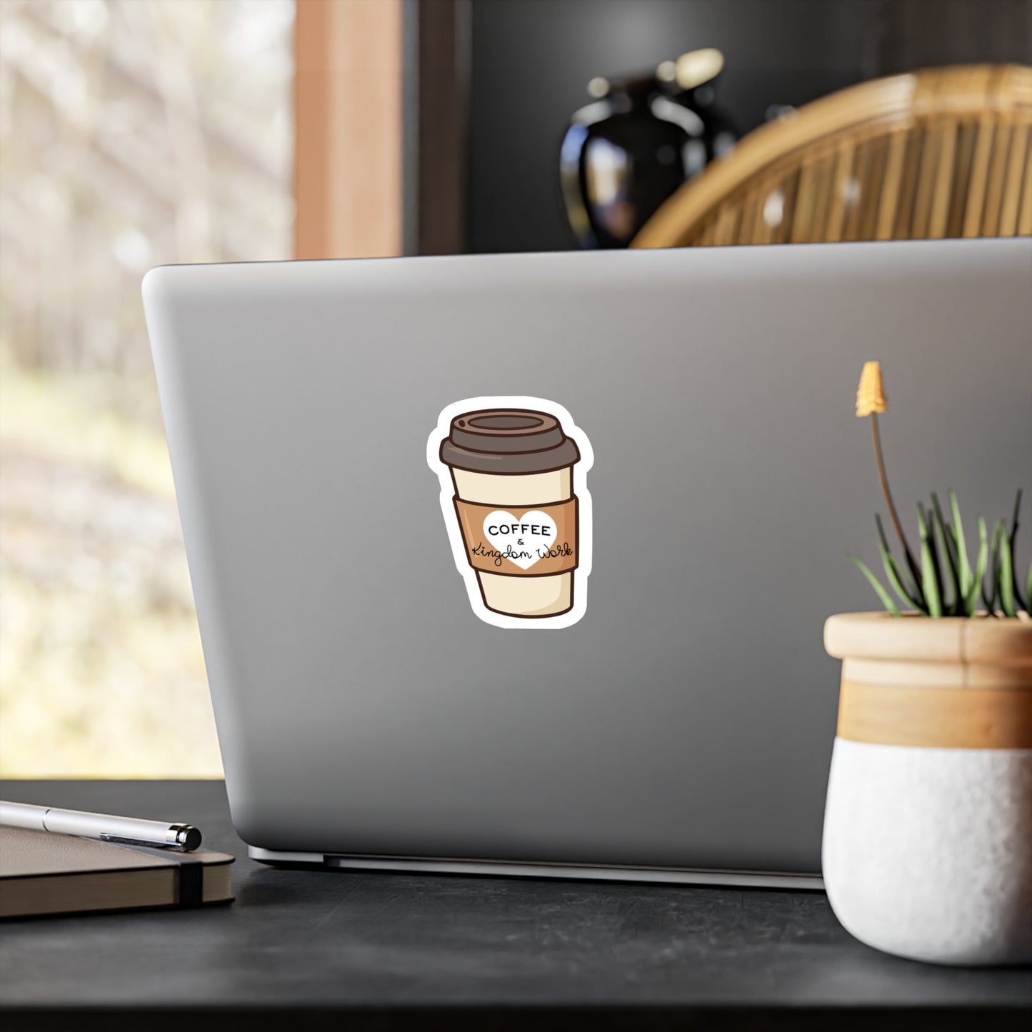 Coffee & Kingdom Work Sticker — Faith-Inspired Vinyl Kiss-Cut Sticker
