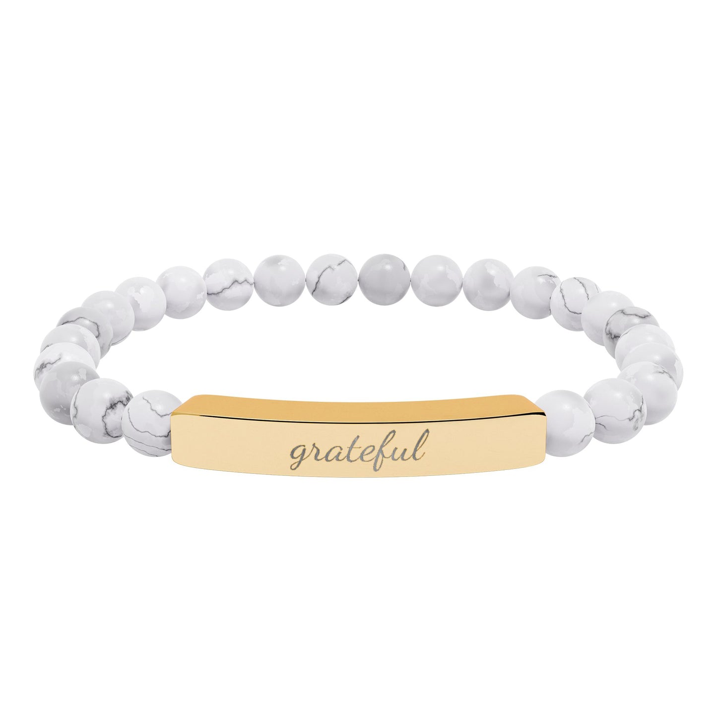 "Grateful" Natural Stone Bead Bracelet — Stretch Bar Bracelet