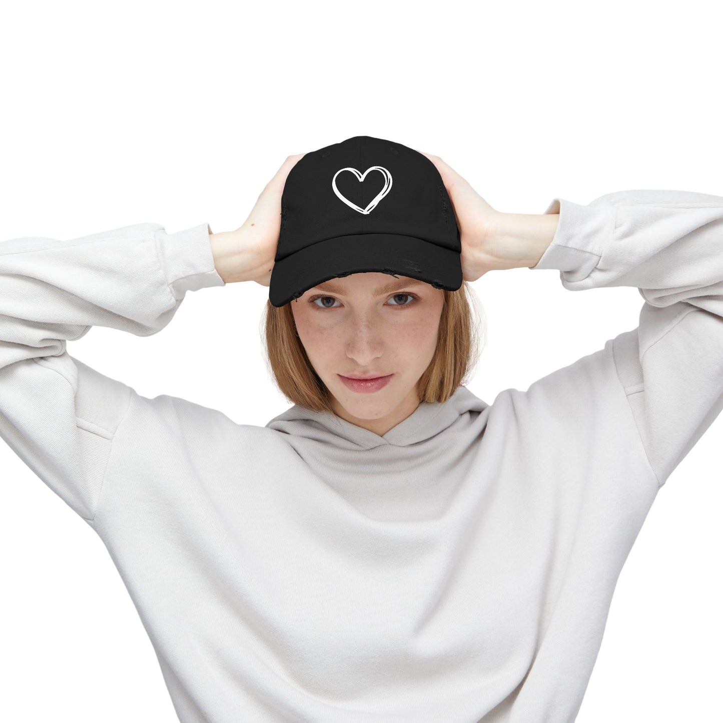 Distressed Heart Cap — Vintage Baseball Hat with Sketched Heart