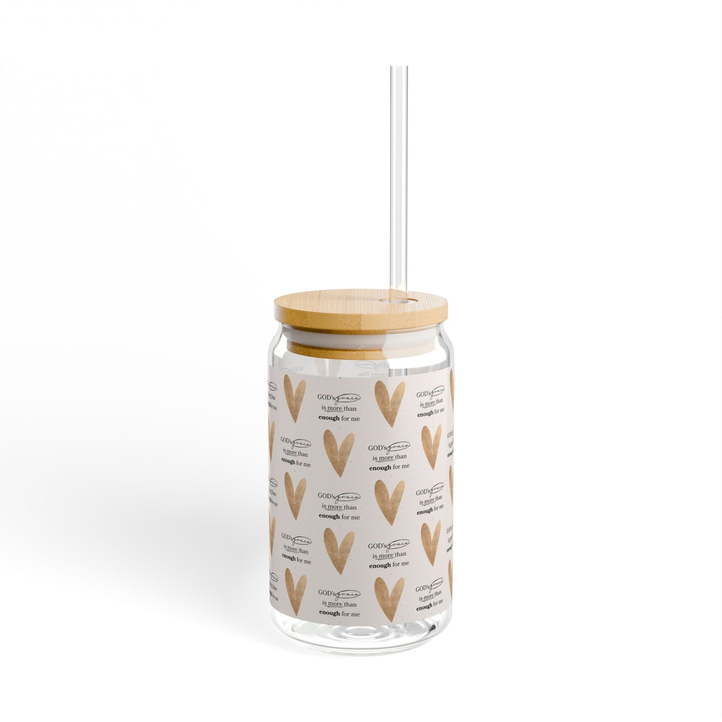 God's Grace Is Enough, 16oz Sipper Glass Tumbler with Lid and Straw