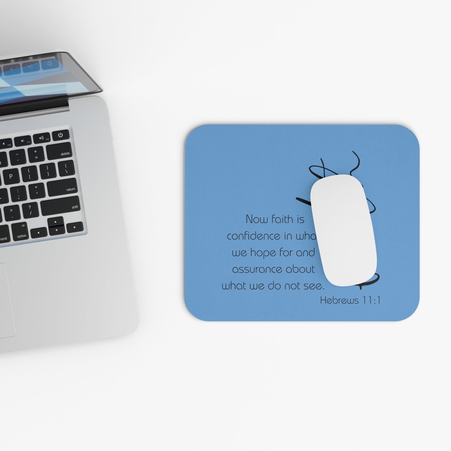 Blue Hebrews 11:1 Faith Scripture Mouse Pad | Christian Desk Mat