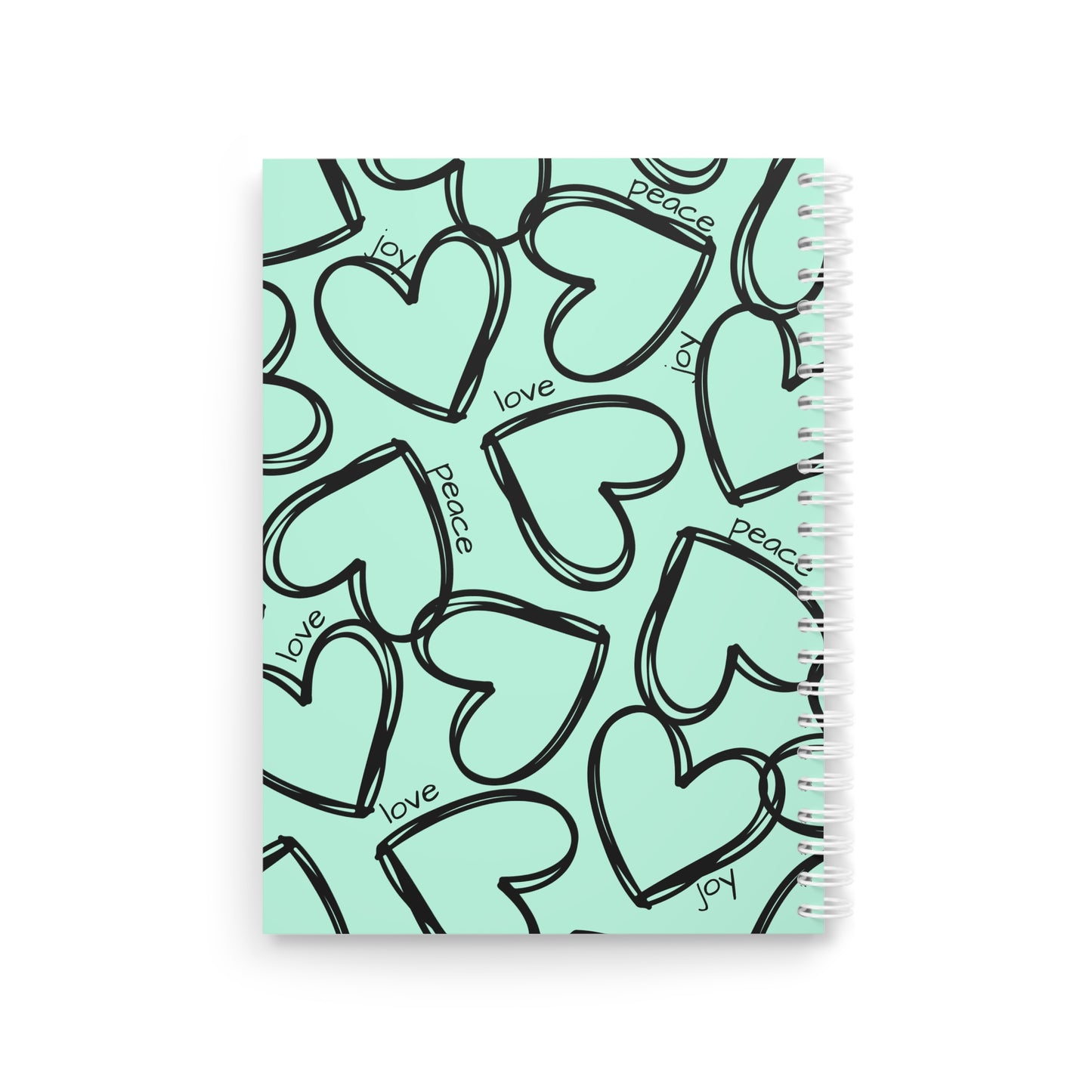 Heart Pattern Spiral Notebook — Mint Green Love, Peace & Joy Journal