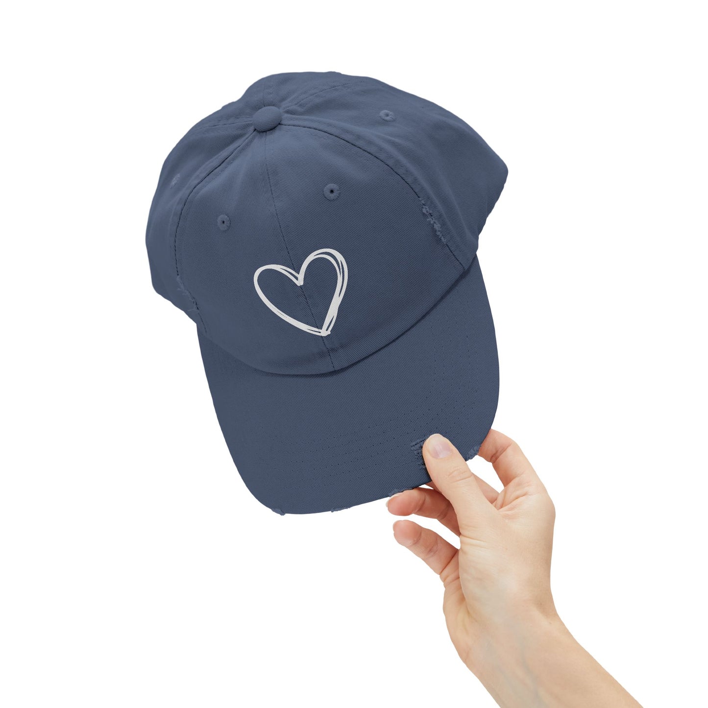 Distressed Heart Cap — Vintage Baseball Hat with Sketched Heart