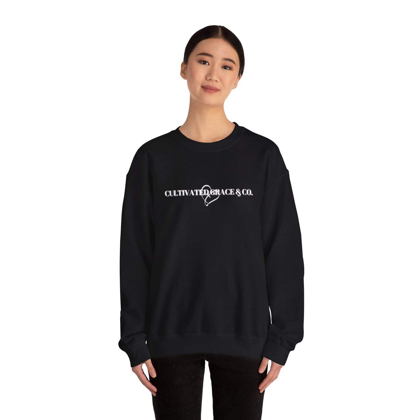 Crewneck Sweatshirt - "Cultivate Grace & Co." Minimal Heart Logo, Cozy Casual Pullover for Everyday Wear