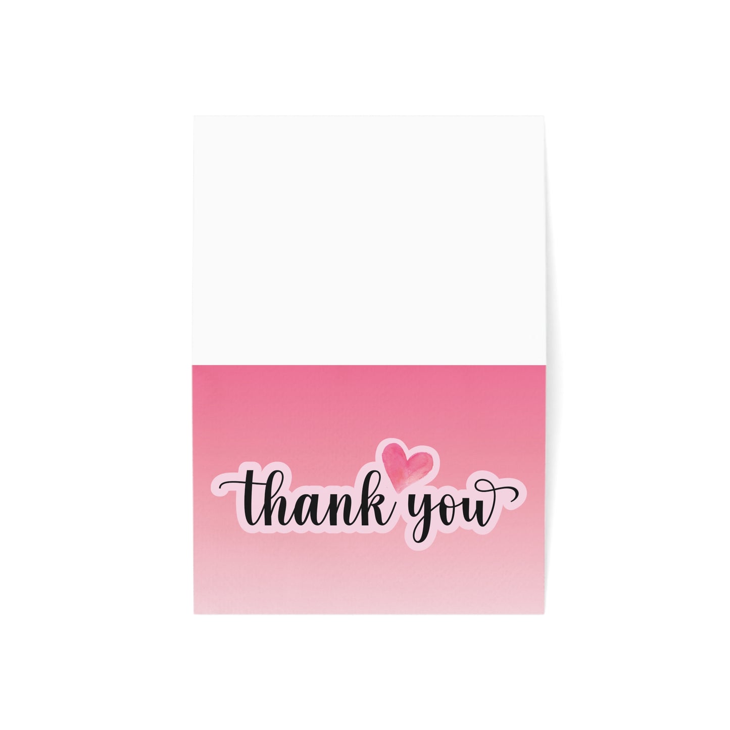 Pink Thank You Greeting Cards – Heart Script Folded Cards (Single, 10, 30, 50 Pack)